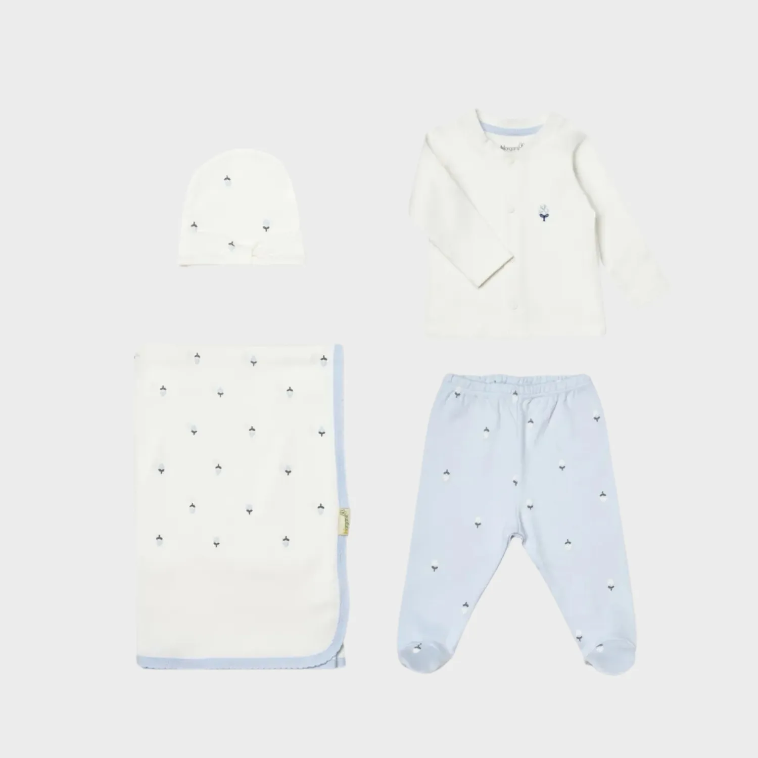 Bibaby Organik Zıbın Takımı 4lü Battaniyeli Love Floral Ekru - Lila