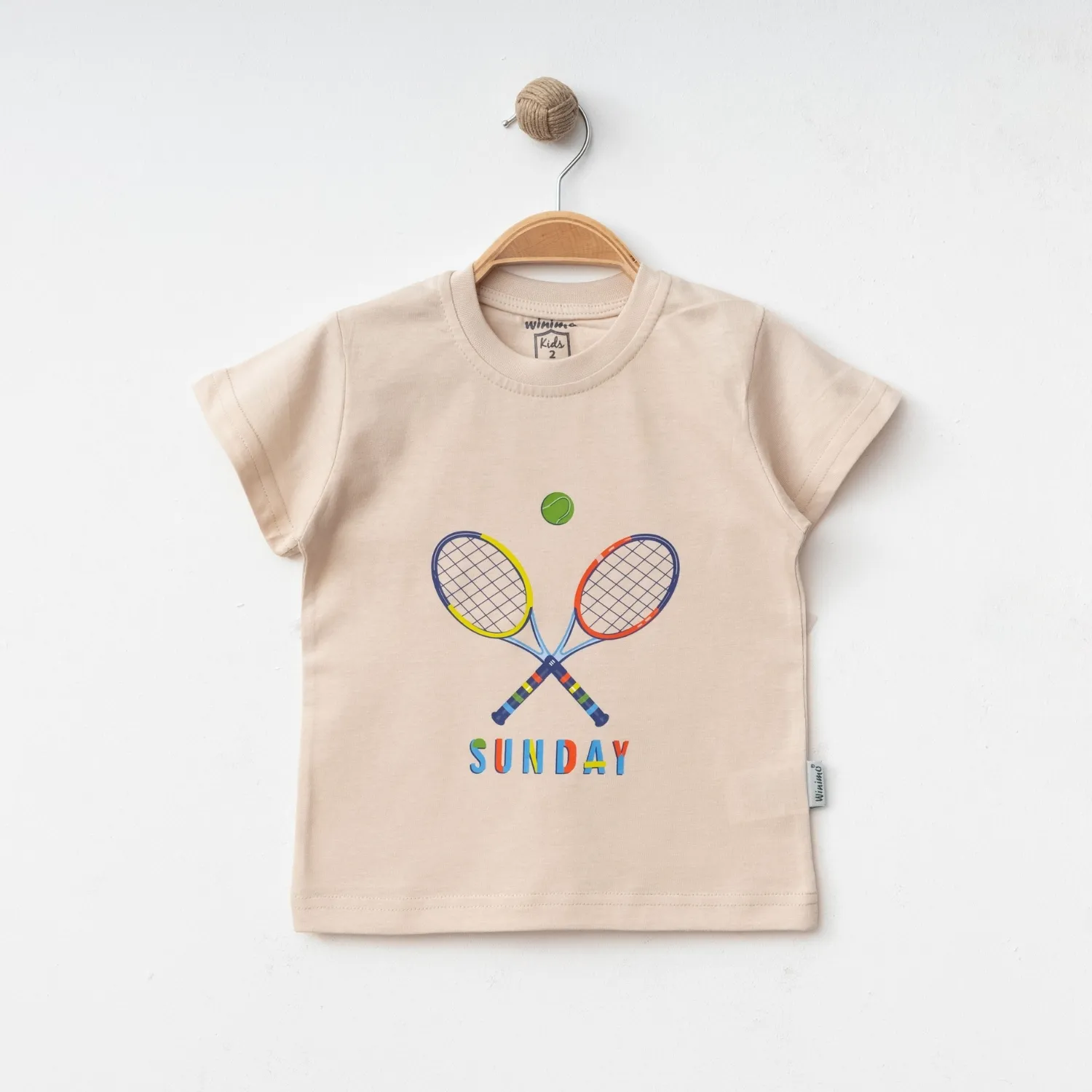 Winimo T-shirt Tenis Raketi Baskılı Bej