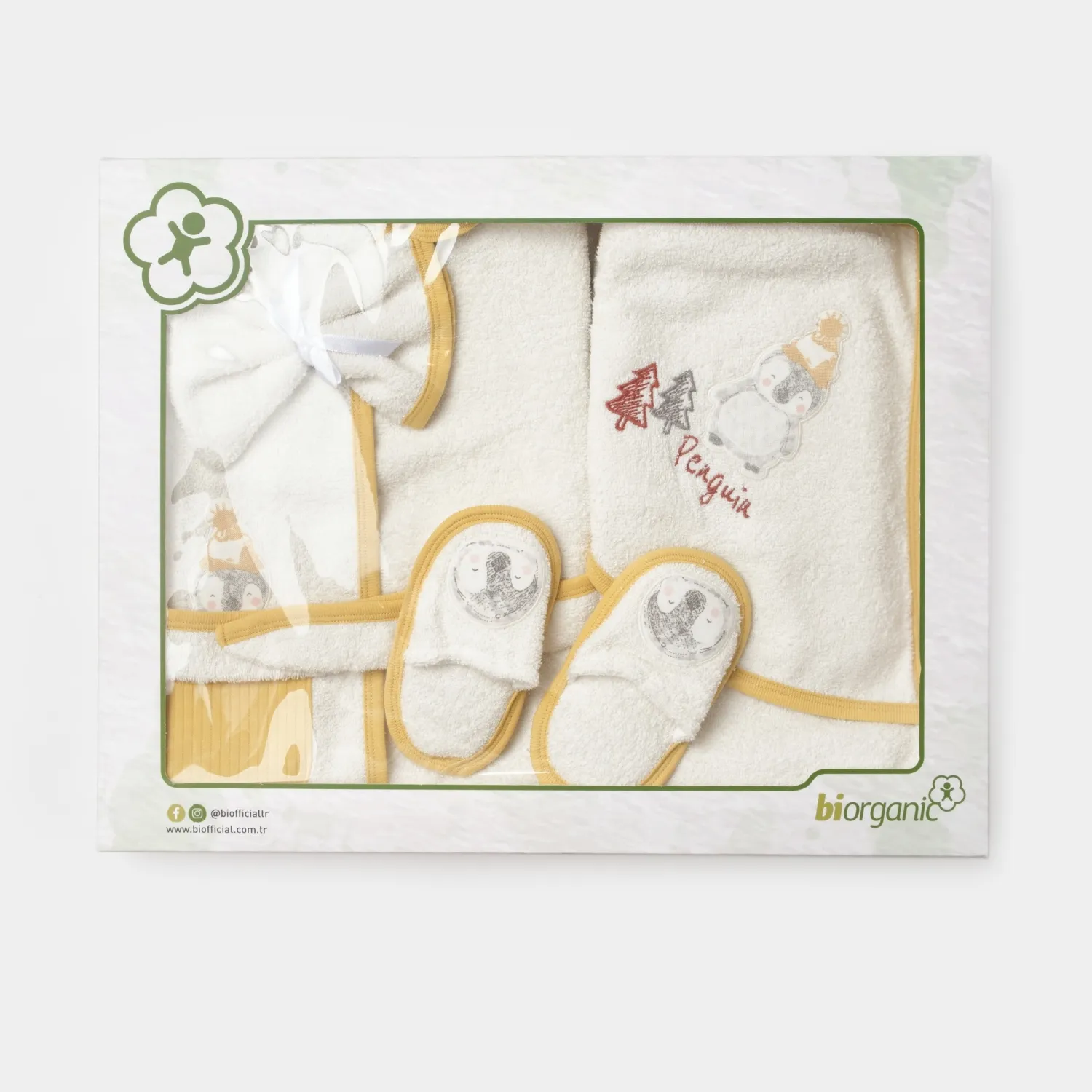 Bibaby Organik Bornoz Penguin Club Ekru - Gri