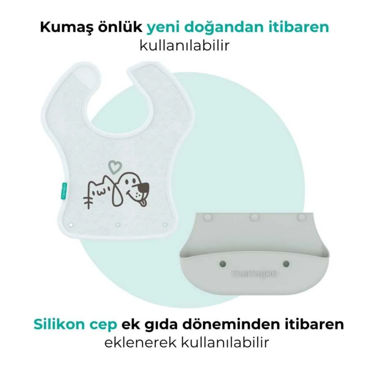 Mamajoo Katlanır Silikon & Kumaş Mama Önlüğü Powder Green