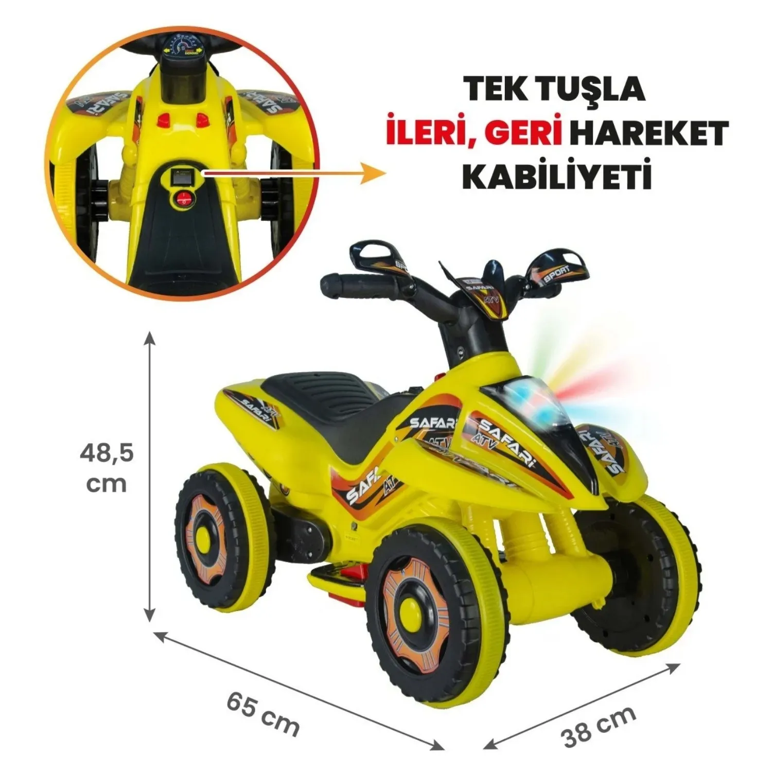 Akülü Atv Müzikli ve Led Işıklı 6V Safari Sarı