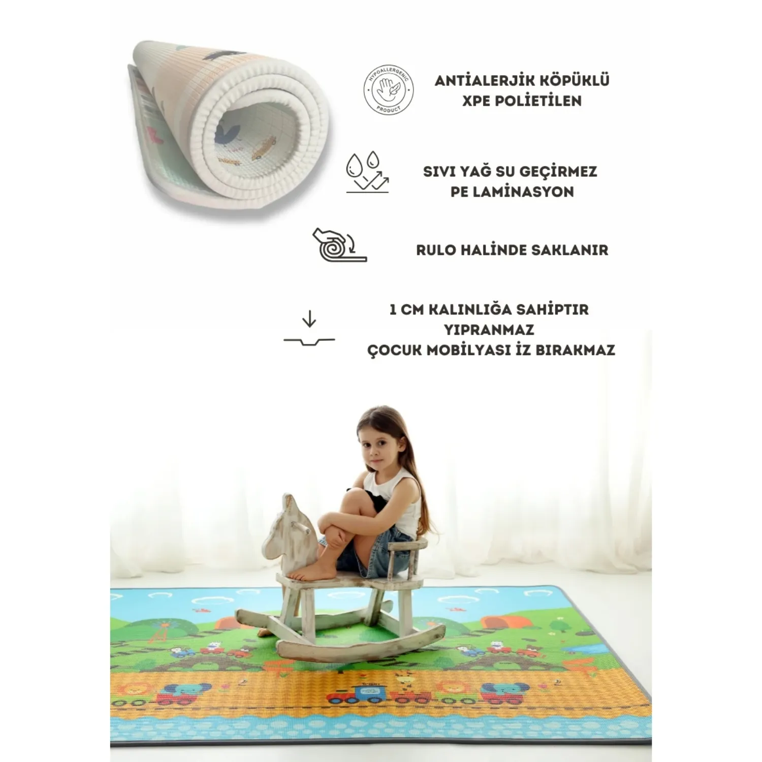 Araba Yarışı-Lokomotif Çift Taraflı Oyun Halısı 140x100x1