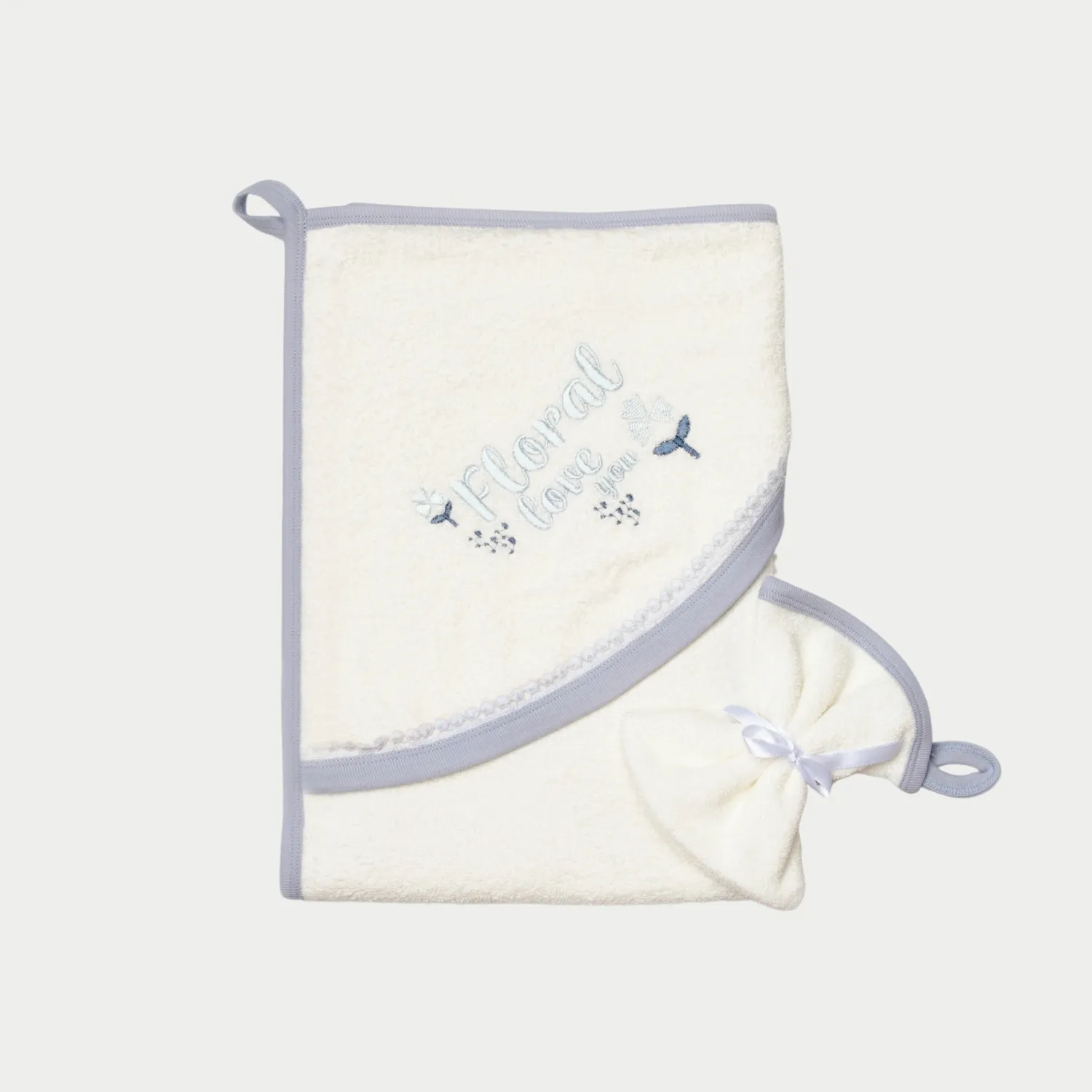 Bibaby Organik Bornoz Love Floral Ekru - Lila
