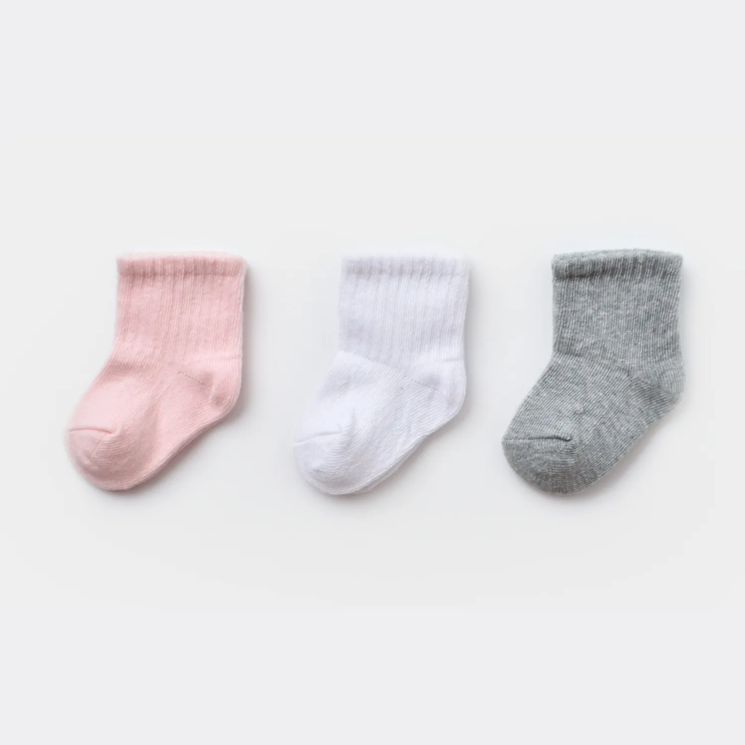 Bibaby Organik Çorap Soket 3lü Kaymaz Basic Gri -Pembe - Beyaz