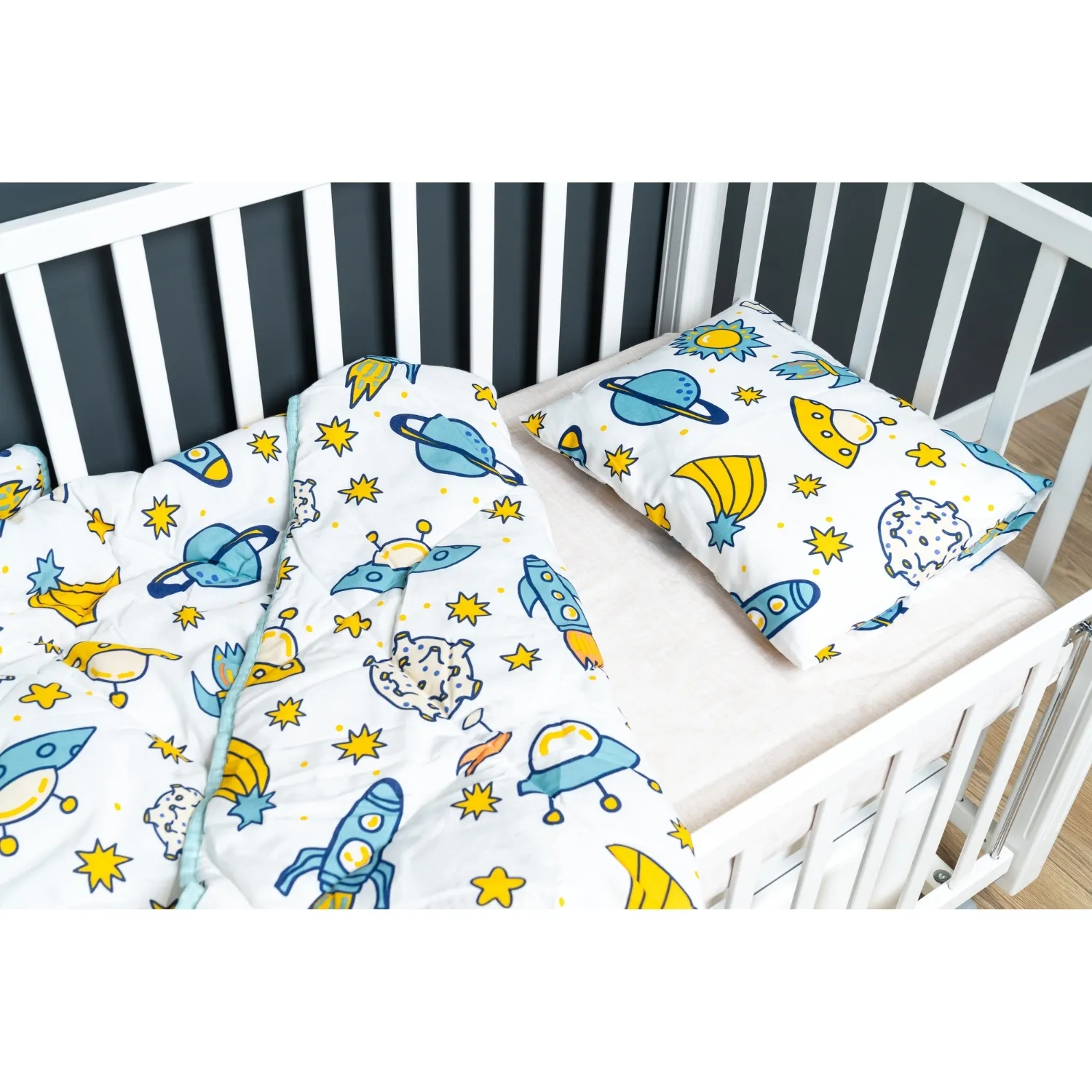 Bebek Nevresim Seti Uzay 3 Parça Çantalı 100x150