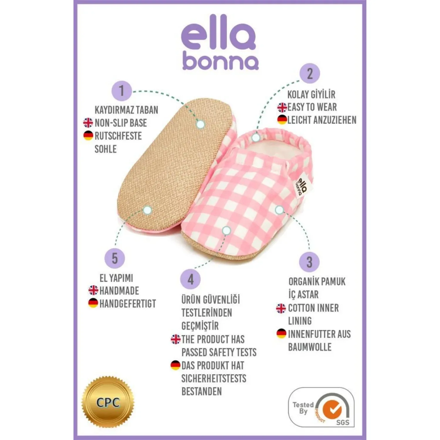 Ella Bonna Patik Kaydırmaz Taban Pembe Çizgili
