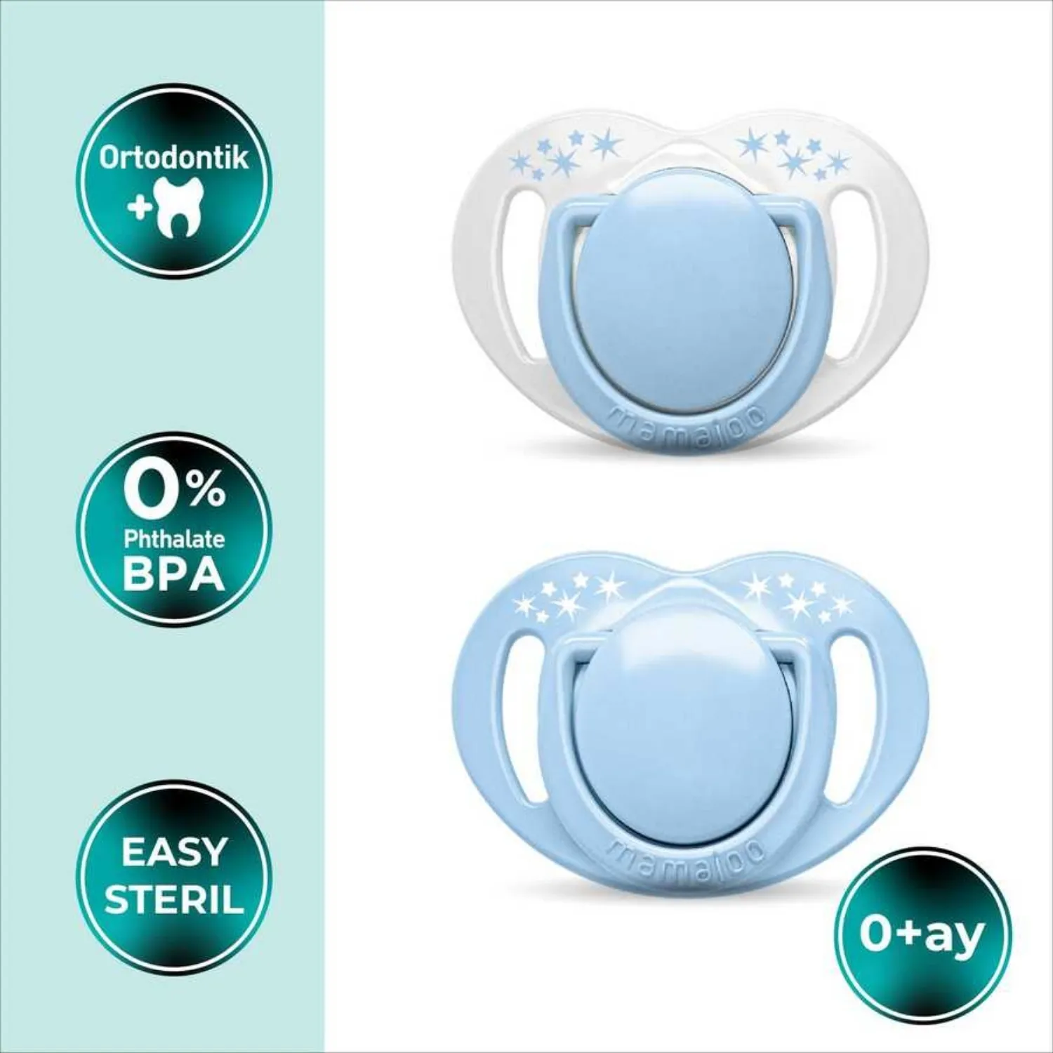 Mamajoo Ortodontik Silikon Emzik Sterilizasyon & Saklama Kutusu 0Ay+ Powder Blue 2li