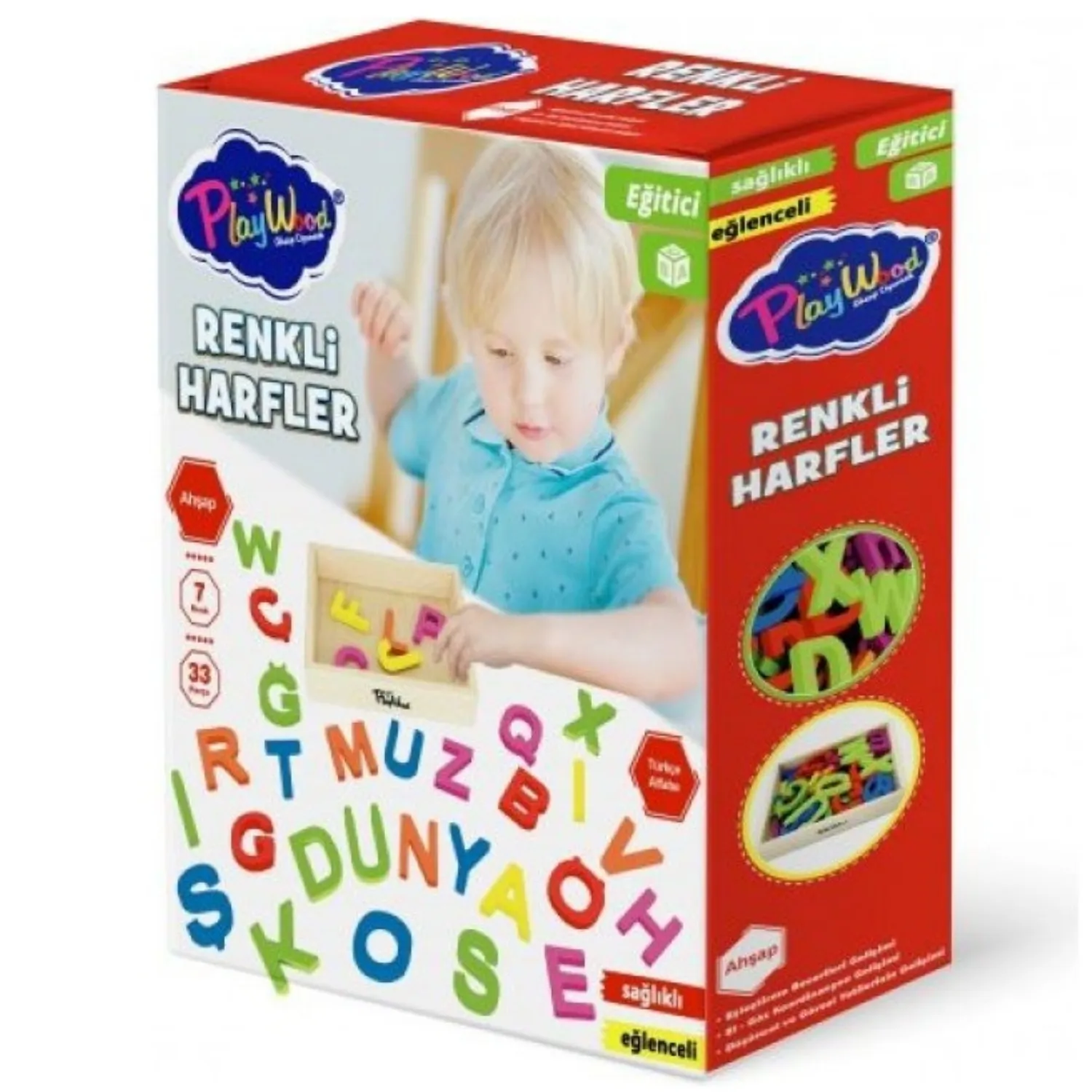 Kutuda 33 Prç Ahşap Kasalı Renkli Harfler