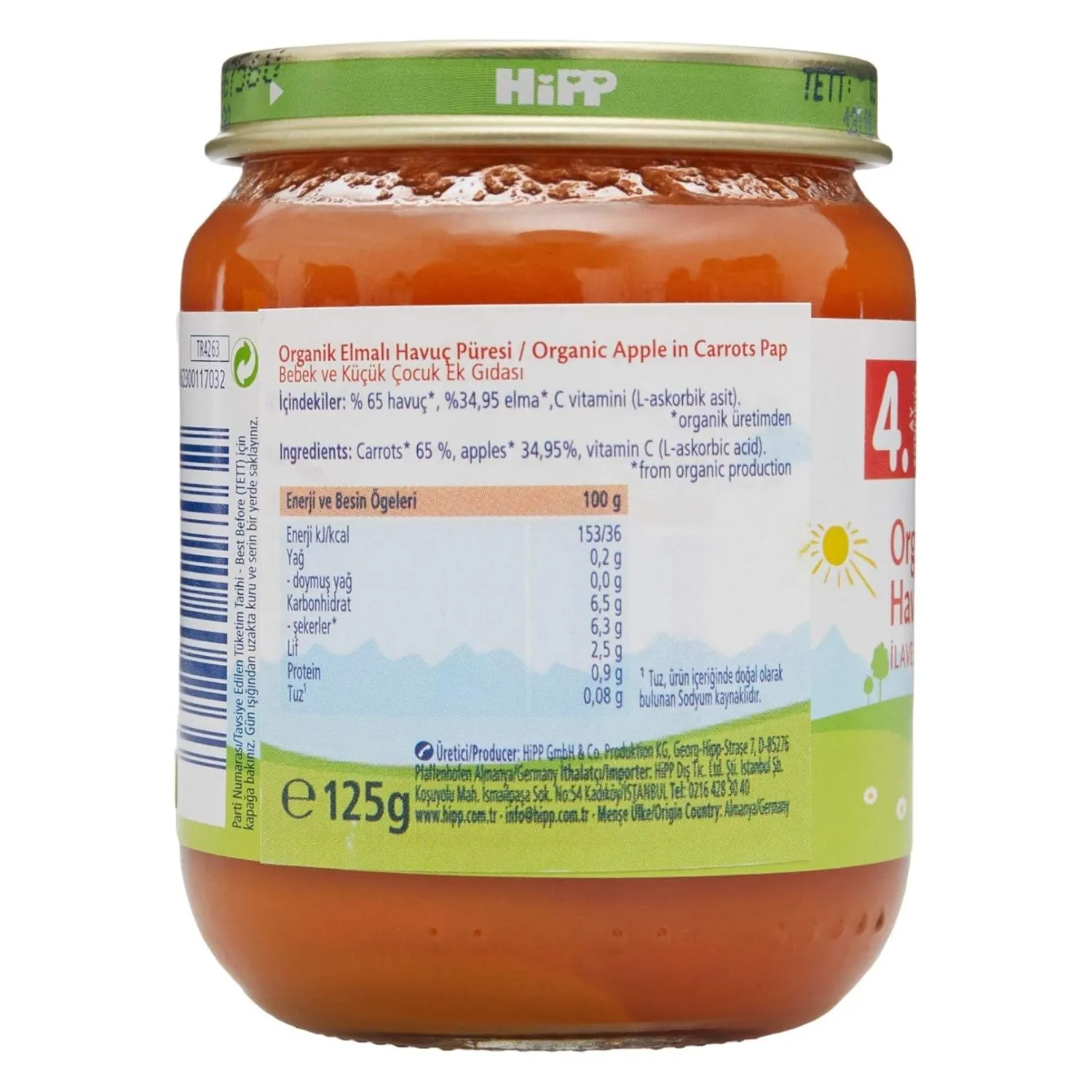 Hipp Organik Elmalı Havuç Püresi 125 gr