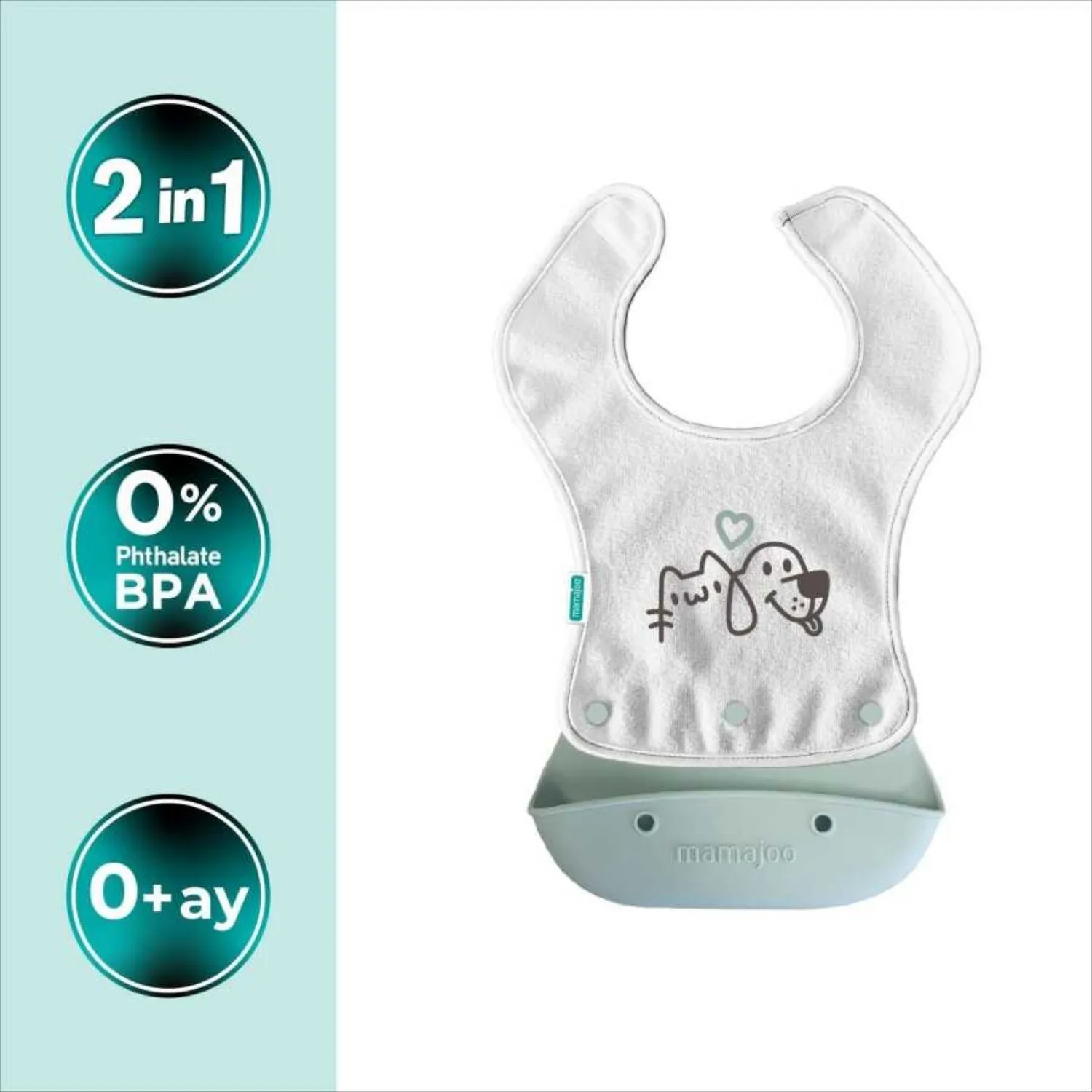 Mamajoo Katlanır Silikon & Kumaş Mama Önlüğü Powder Green