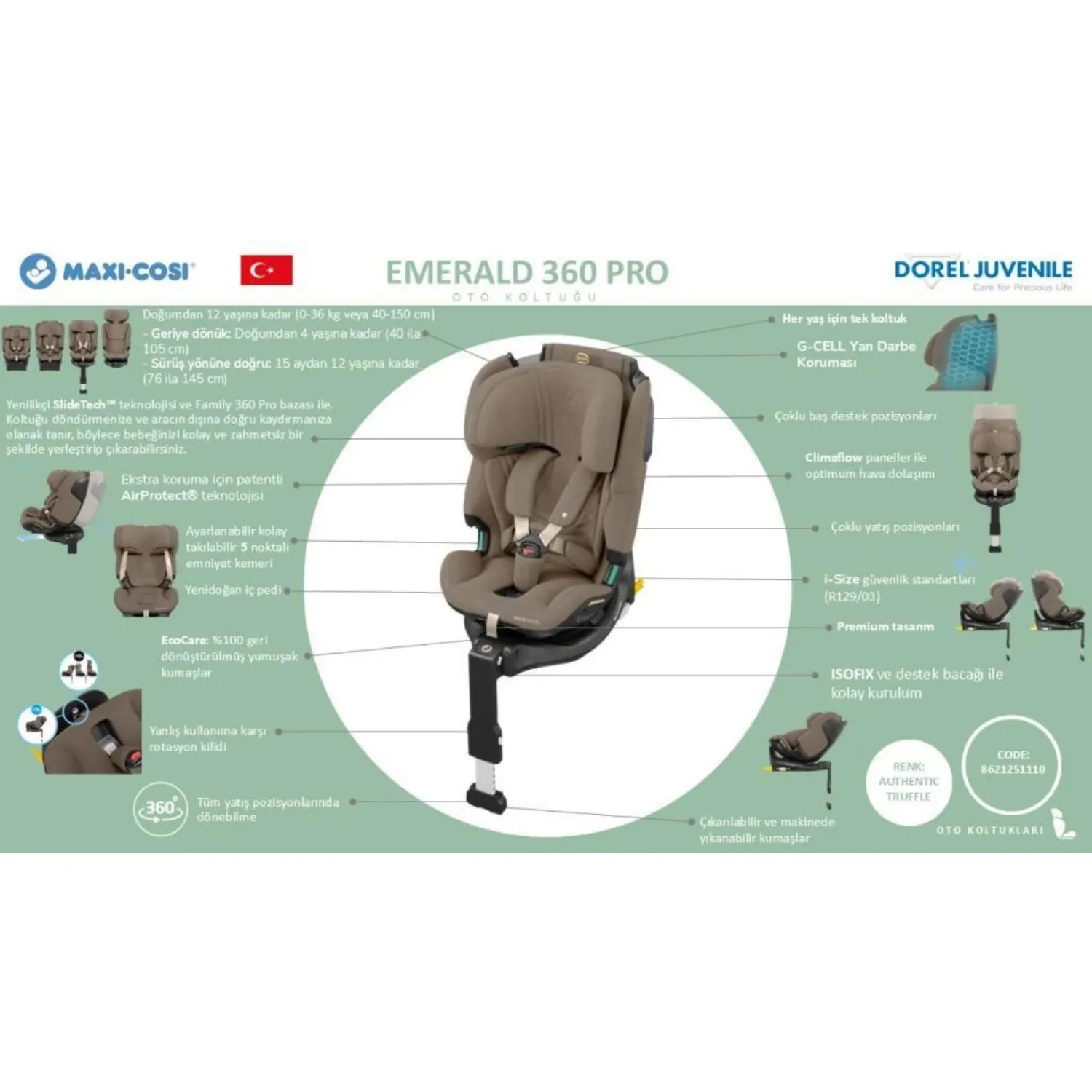 Maxi Cosi Emerald 360 Pro Slidetech Oto Koltuğu 0-36 Kg Authentic Truffle