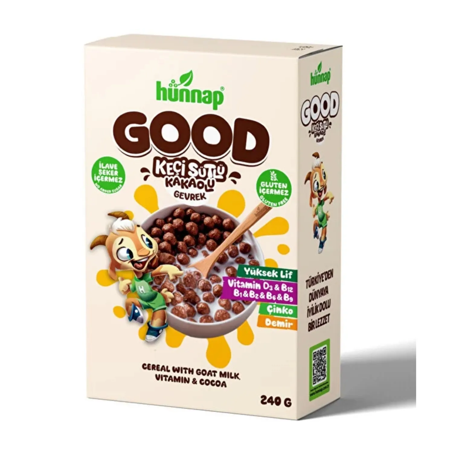 Hünnap Good Keçi Sütlü Kakaolu Gevrek (Şekersiz) 240 gr Hünnap Good Keçi Sütlü Kakaolu Gevrek (Şekersiz) 240 gr