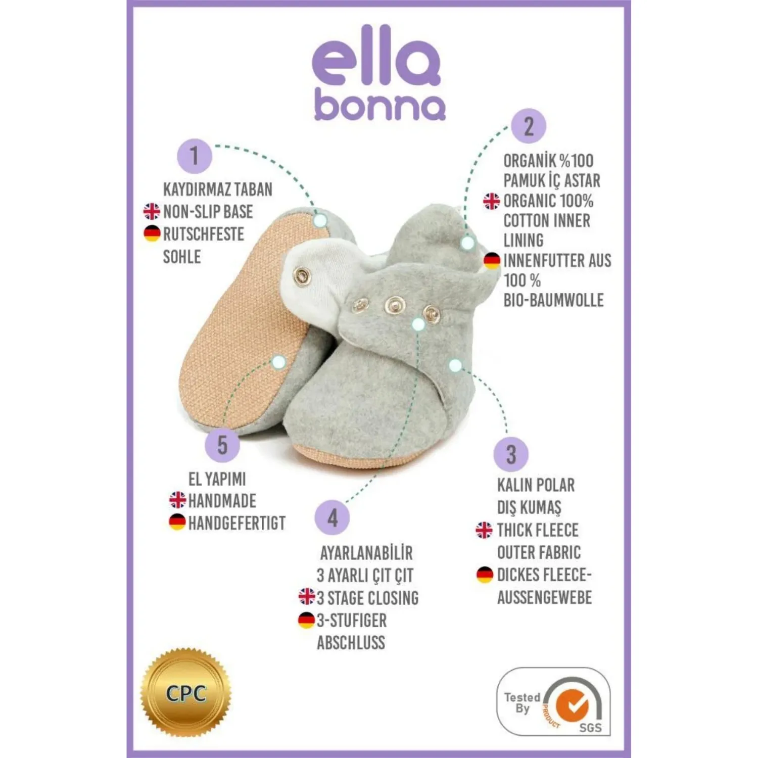 Ella Bonna Ev Terliği Polar Kaydırmaz Taban Gri