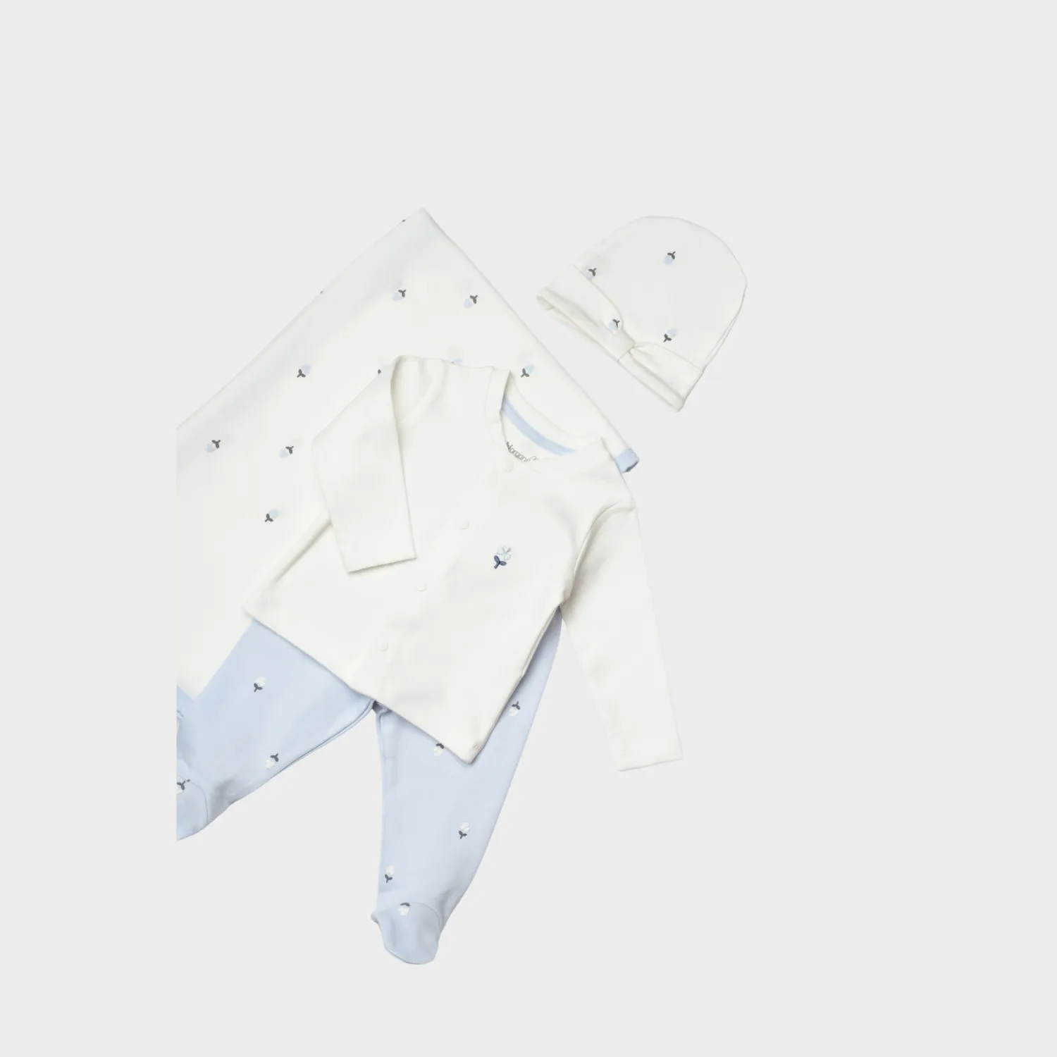 Bibaby Organik Zıbın Takımı 4lü Battaniyeli Love Floral Ekru - Lila