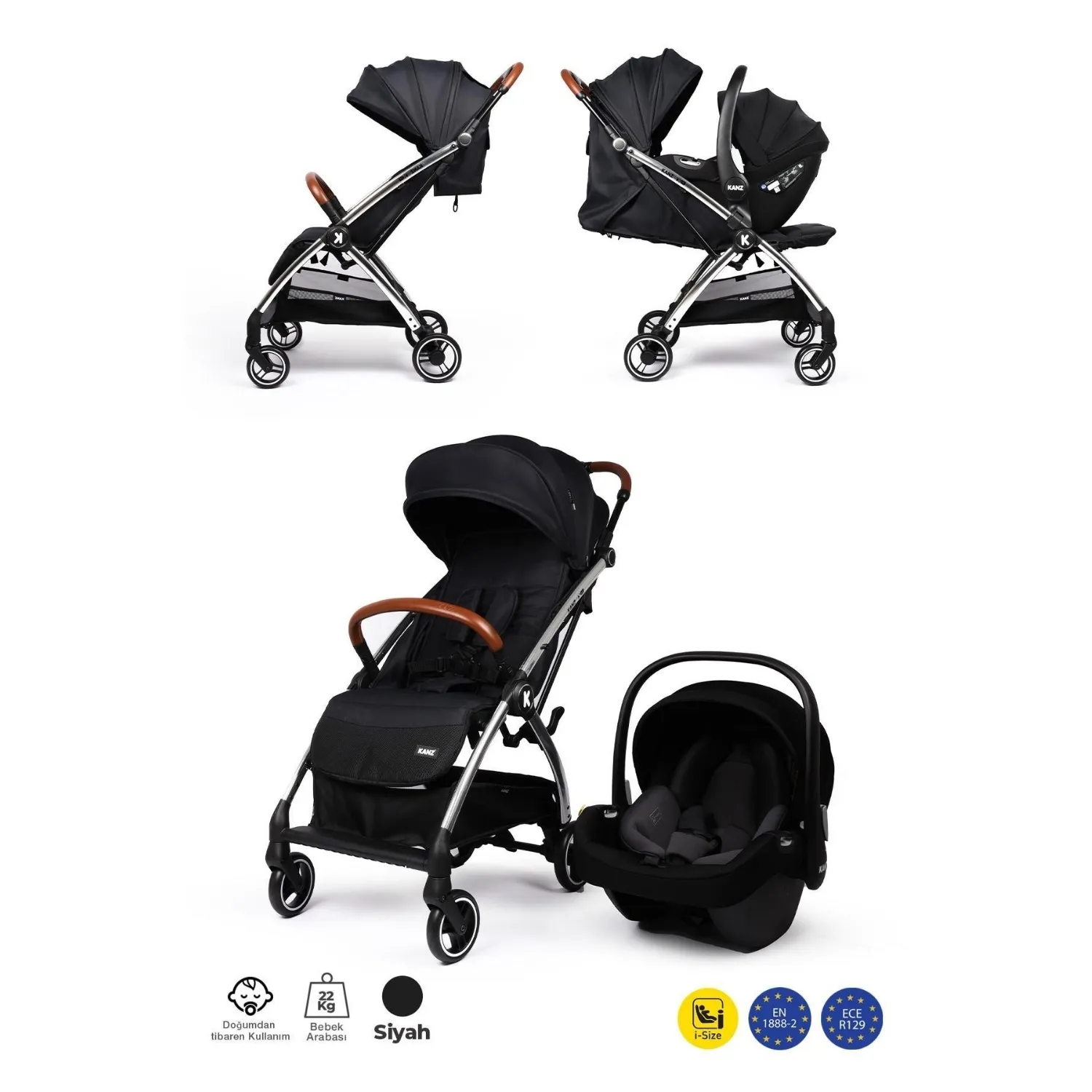 Kanz XFlip Travel Sistem Bebek Arabası Deeply Black