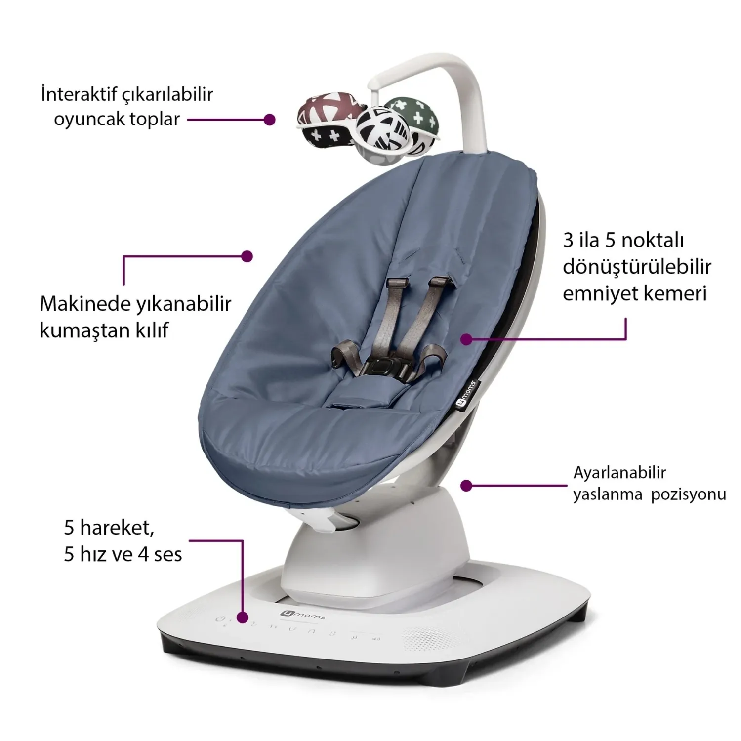 4moms MamaRoo 5.0 Elektrikli Ana Kucağı Slate Blue
