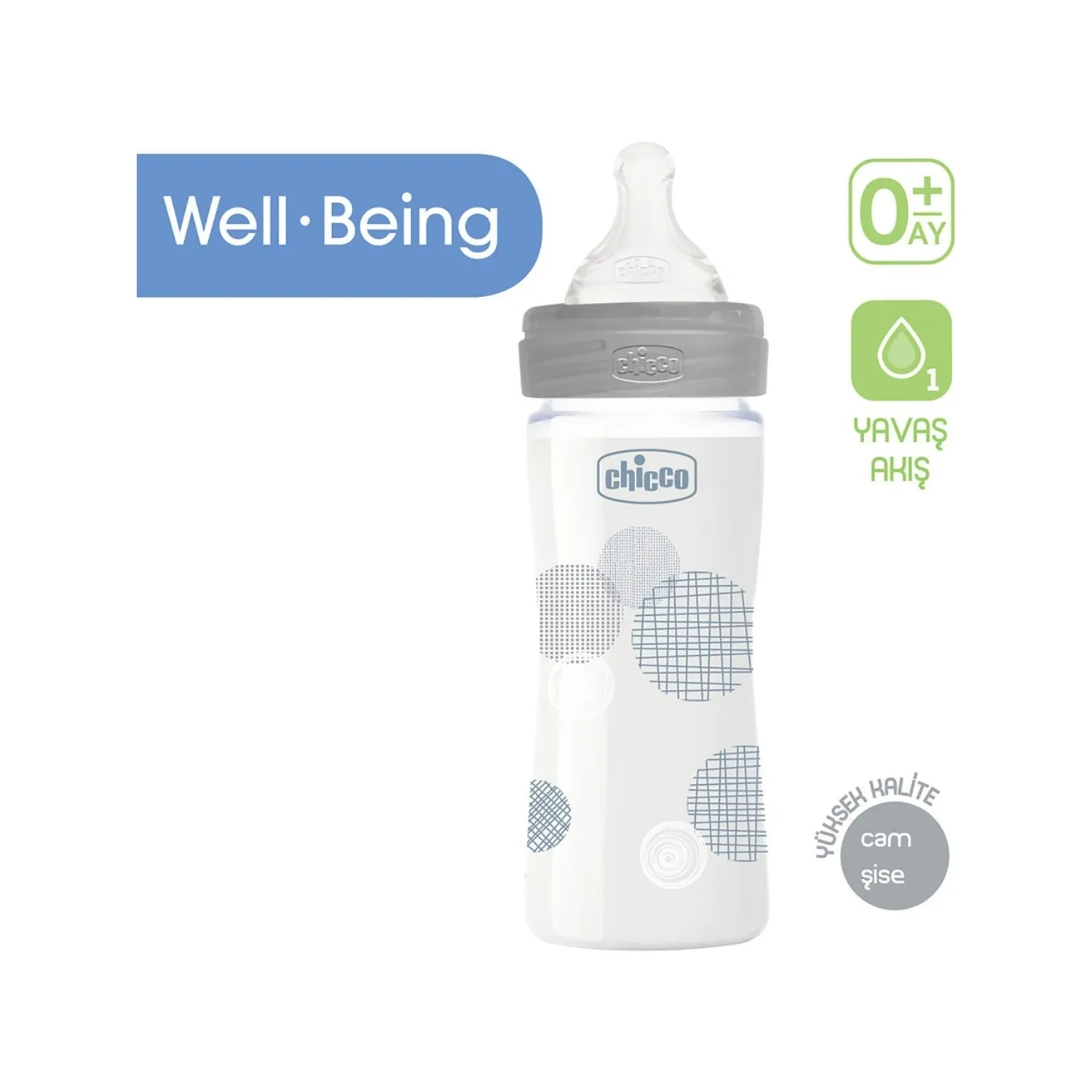 Chicco Well Being Kauçuk Emzikli Cam Biberon 240 ml 0+ Ay Unisex