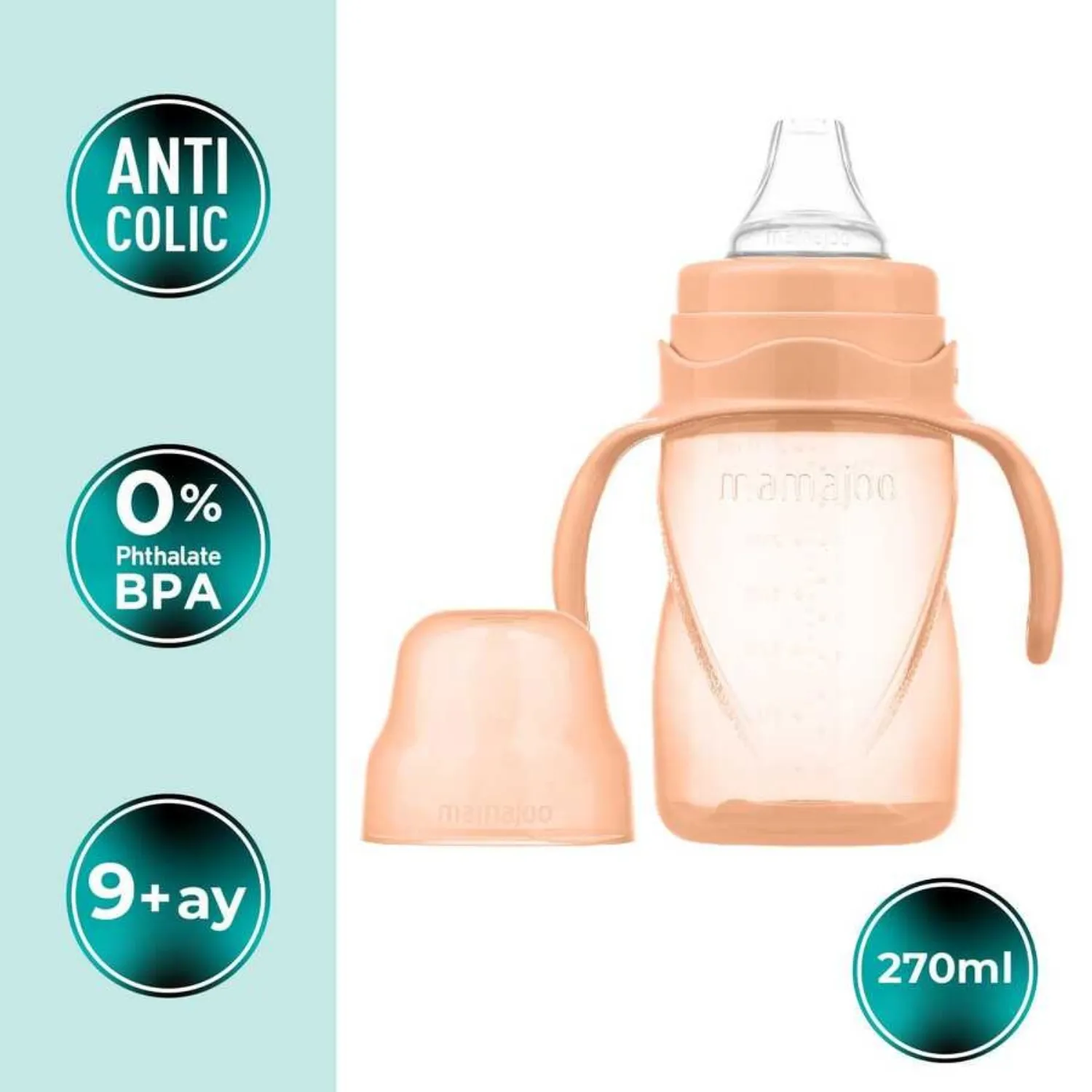 Mamajoo Kulplu Akıtmaz Eğitici Bardak 270 ml&Anti-Kolik Uç Powder Blush