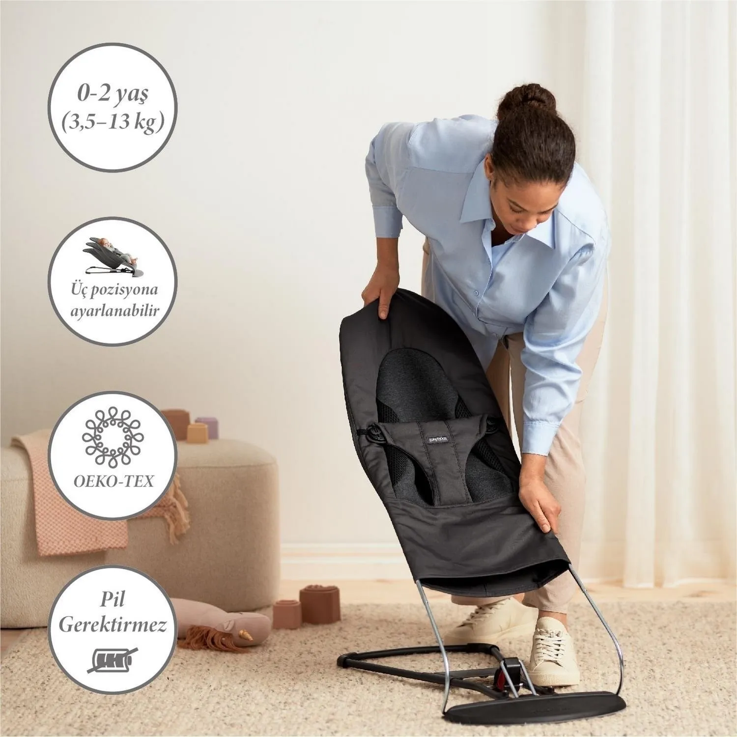 Babybjörn Balance Soft Ana Kucağı Oyuncaklı Woven Cotton Jersey Tri Fabric Dark Grey