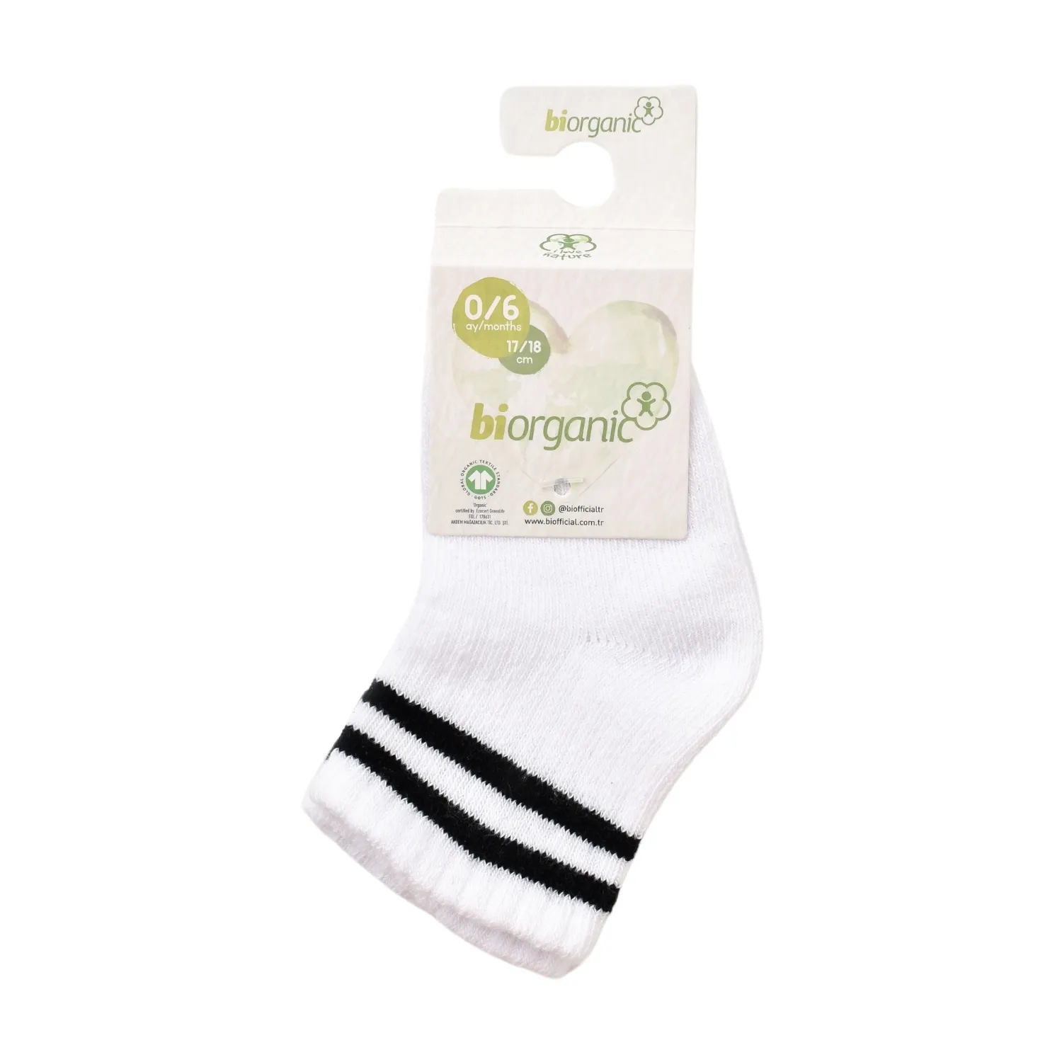 Bibaby Organik Çorap Soket Çizgili Beyaz