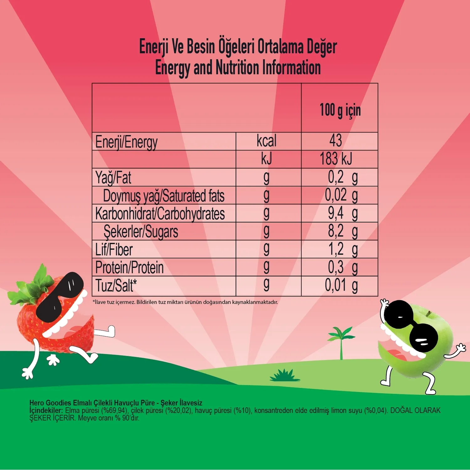 Hero Baby Goodies Çilek-Elma Meyve Püresi 100 gr