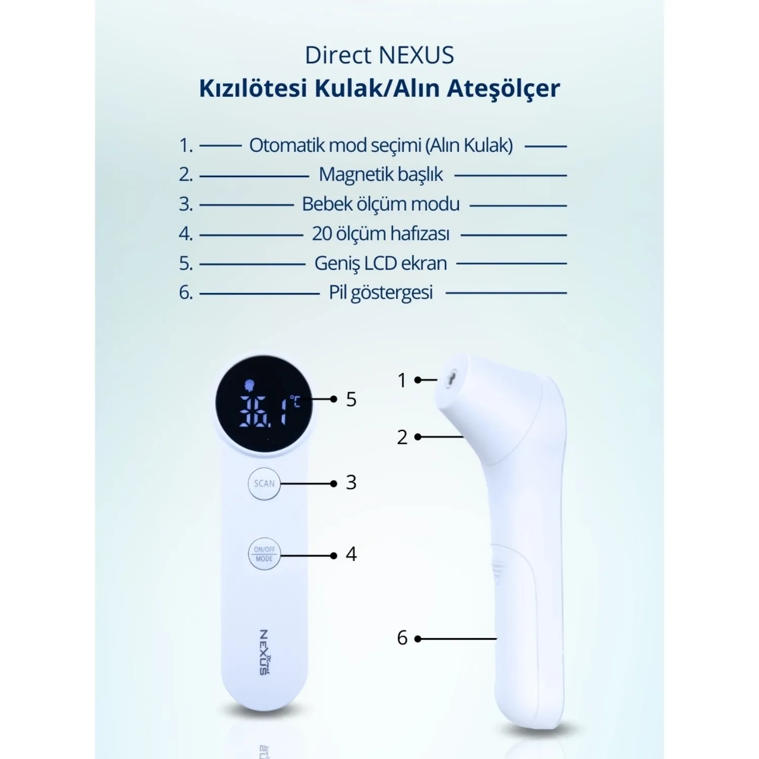 Direct Nexus Dual Kulaktan ve Alından Ateş Ölçer (Yeni)