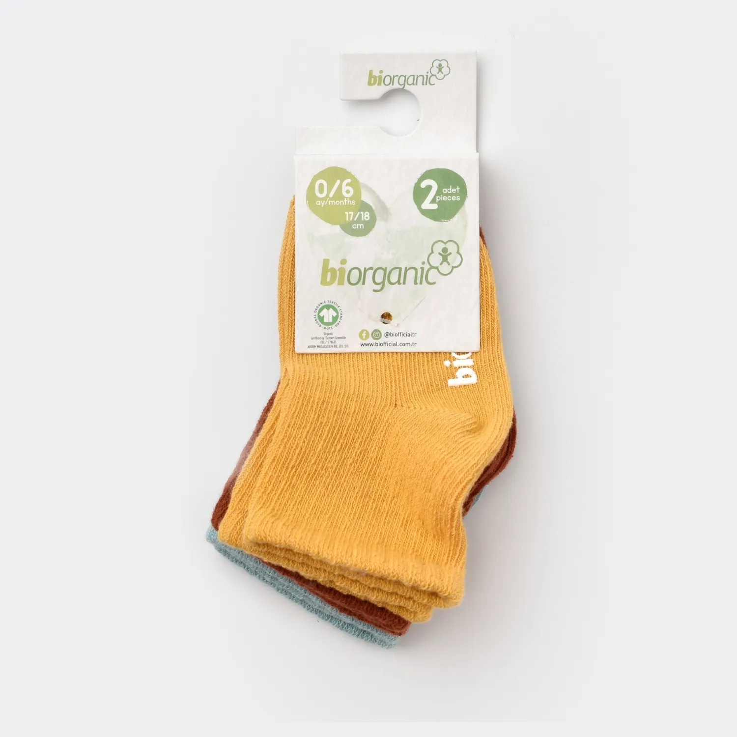 Bibaby Organik Çorap Soket 3lü Kaymaz Basic Tarçın -Nil - Hardal