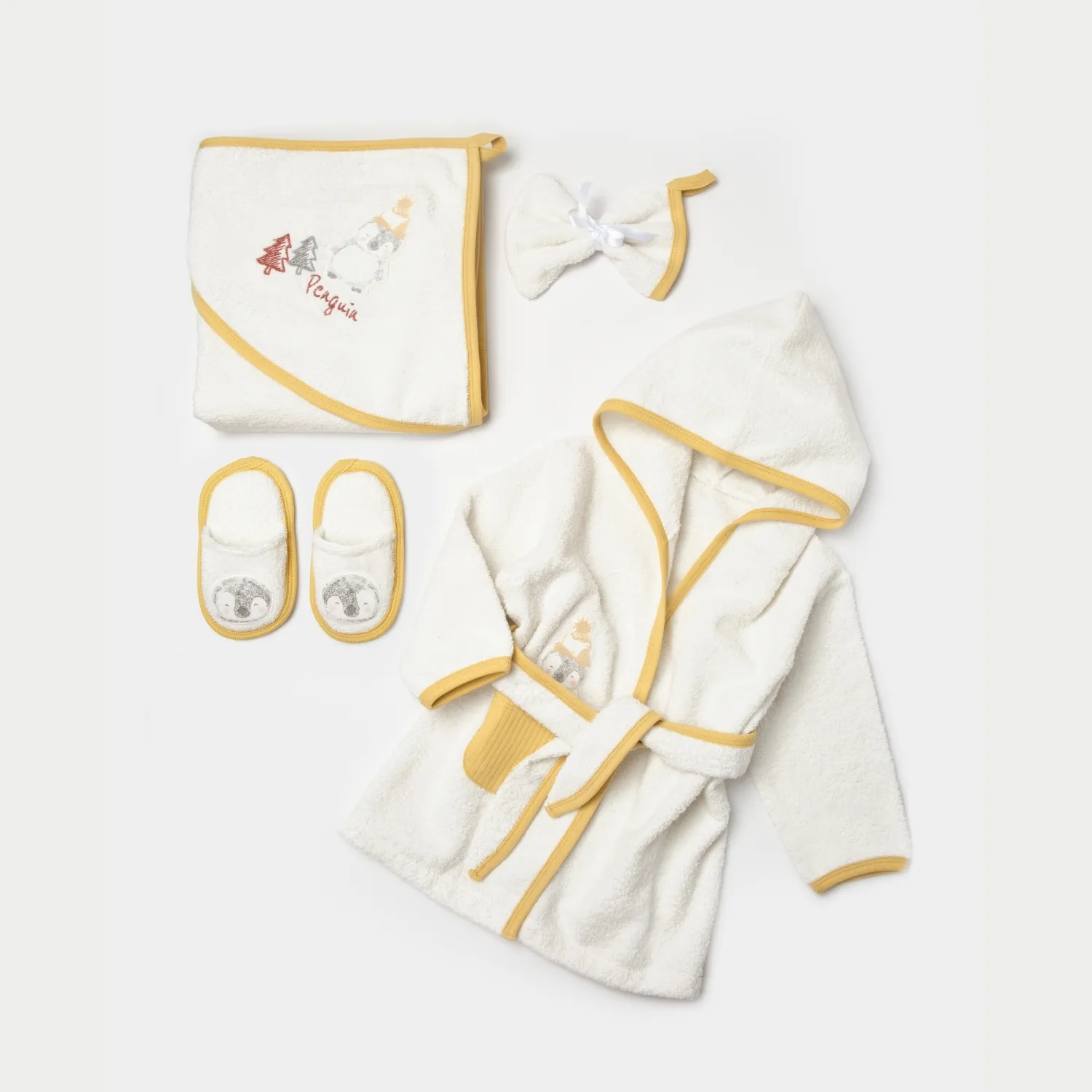 Bibaby Organik Bornoz Penguin Club Ekru - Gri