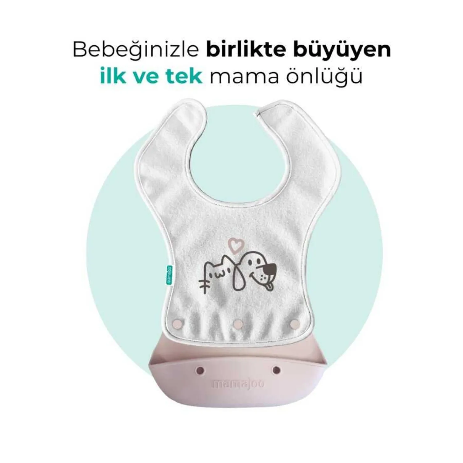 Mamajoo Katlanır Silikon & Kumaş Mama Önlüğü Powder Pink