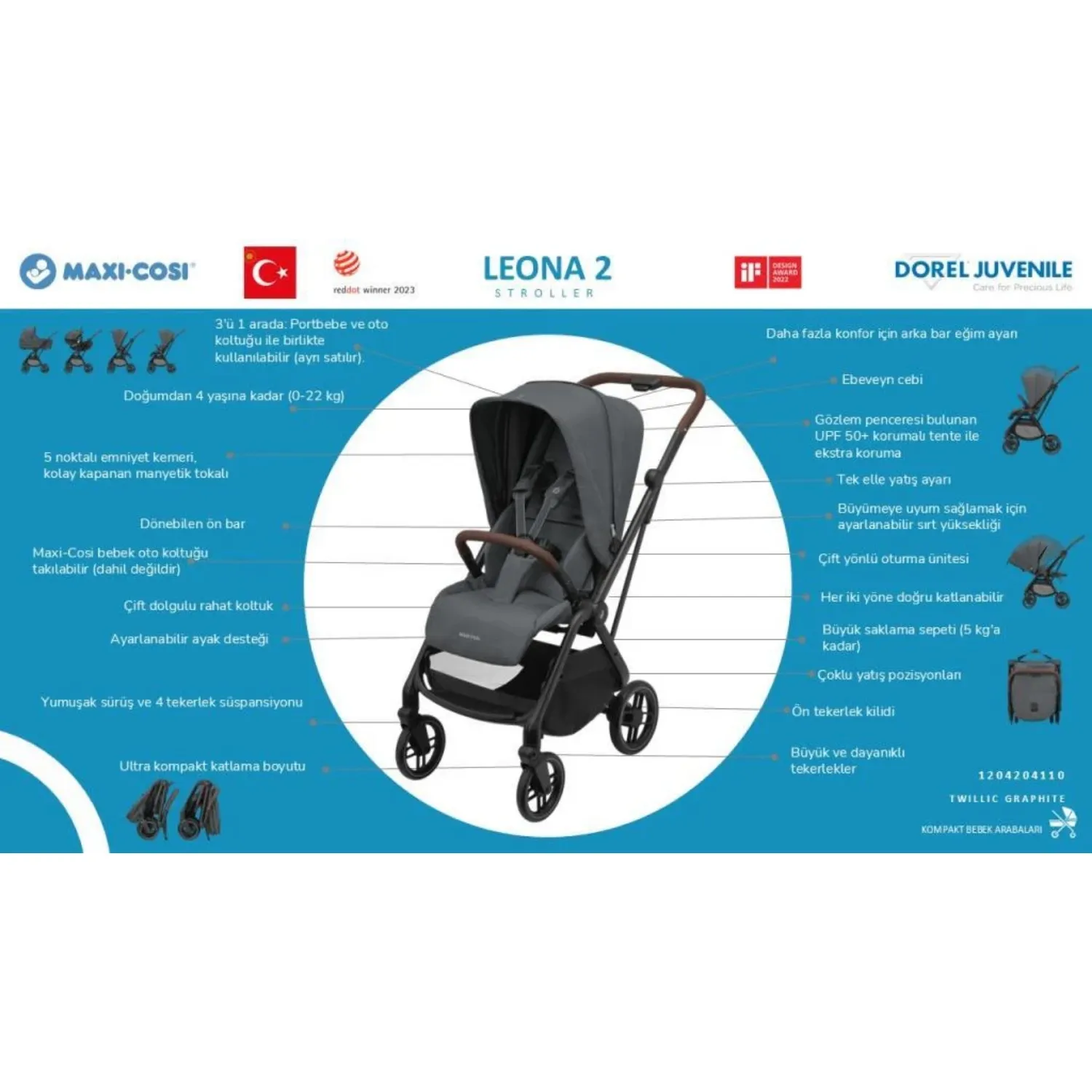 Maxi Cosi Leona2 Çift Yönlü Bebek Arabası Twillic Graphite