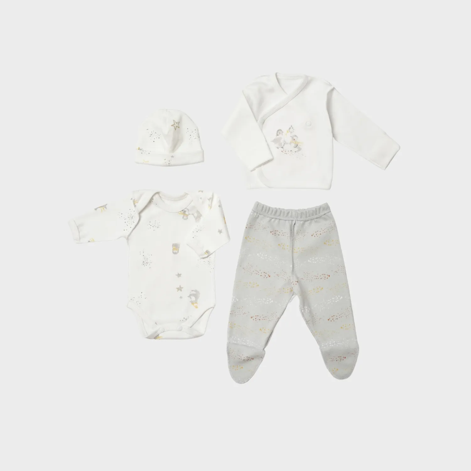 Bibaby Organik Zıbın Takımı 4lü Penguin Club Prematüre Ekru - Gri