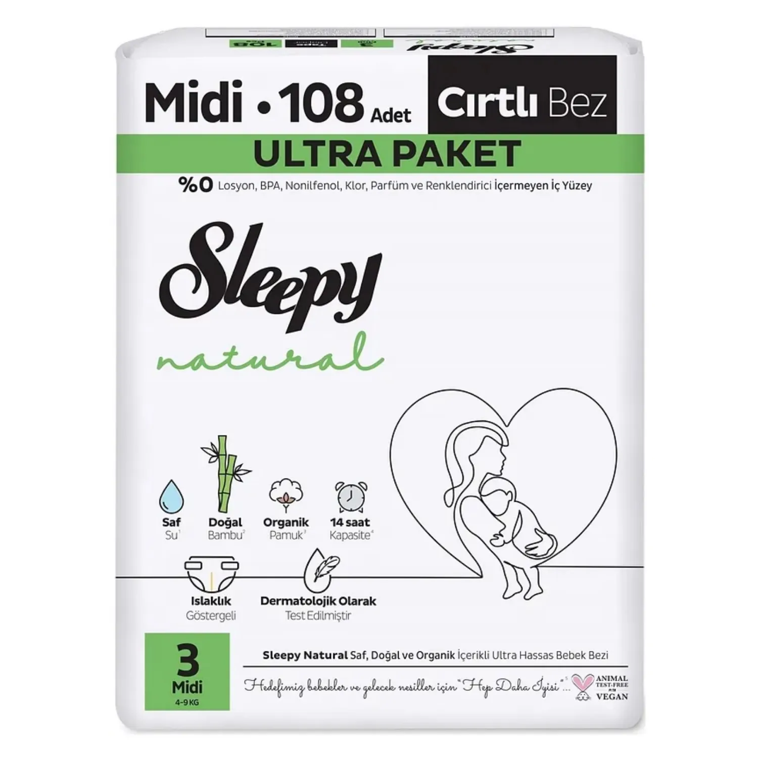 Sleepy Bebek Bezi Natural Ultra Midi 3 Numara 108li 