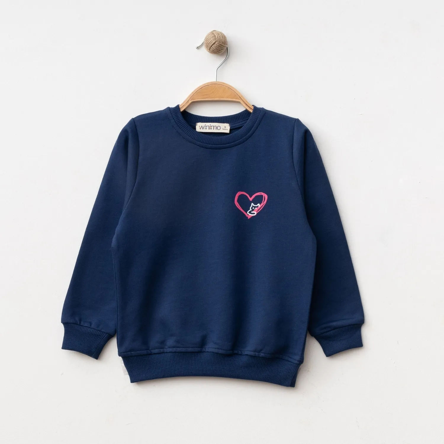 Winimo Sweatshirt Kalpli Kedi Baskılı Lacivert