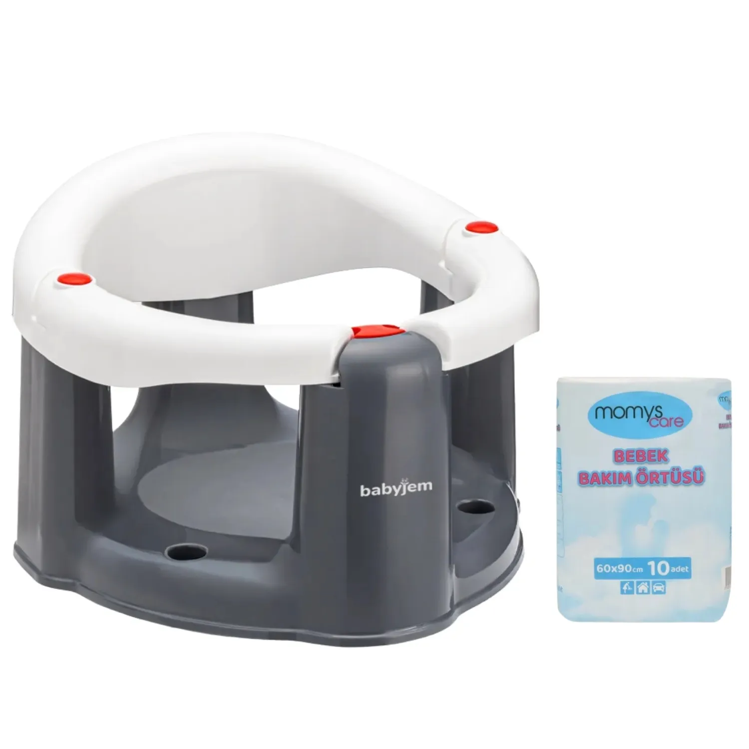 Babyjem Önden Açılır Bebek Banyo&Mama Oturağı Beyaz + Momys Care Bebek Bakım Örtüsü 60*90 cm 10lu