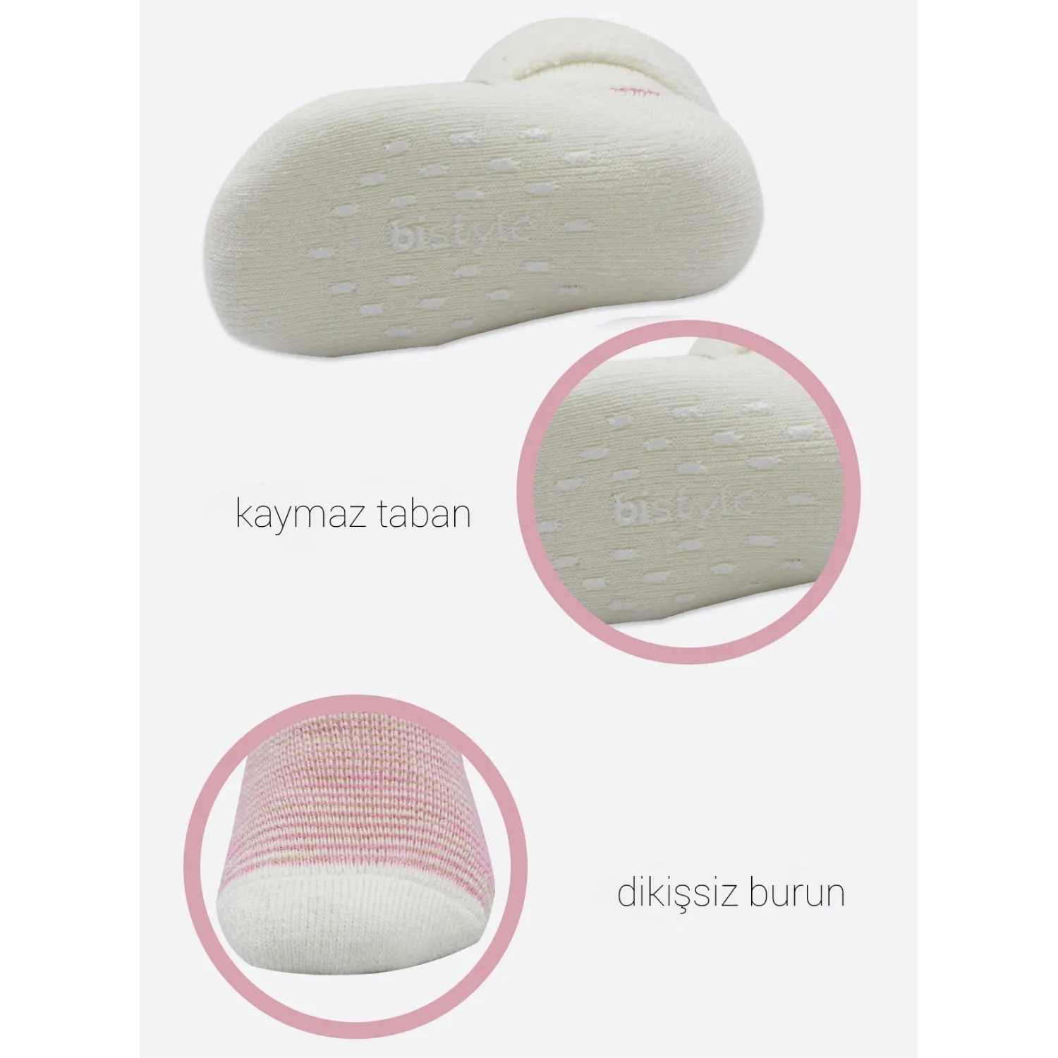 Bibaby Organik Çorap Soket Havlu 2li Kaymaz Çemberli Kıvrık Puanlı Bistyle Pudra - Ekru