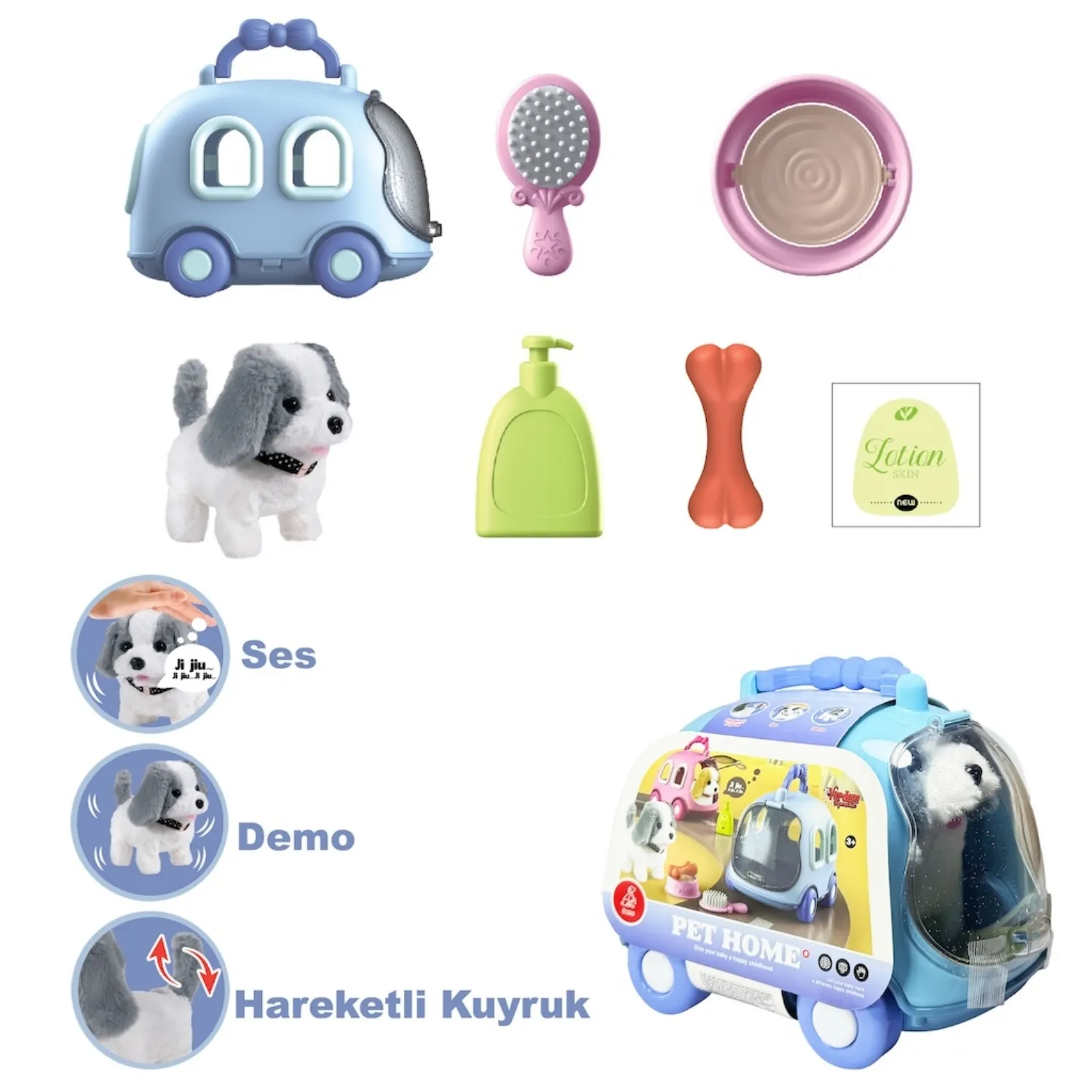 Vardem Taşıma Araba Çantalı Hareketli Pilli Köpek Set