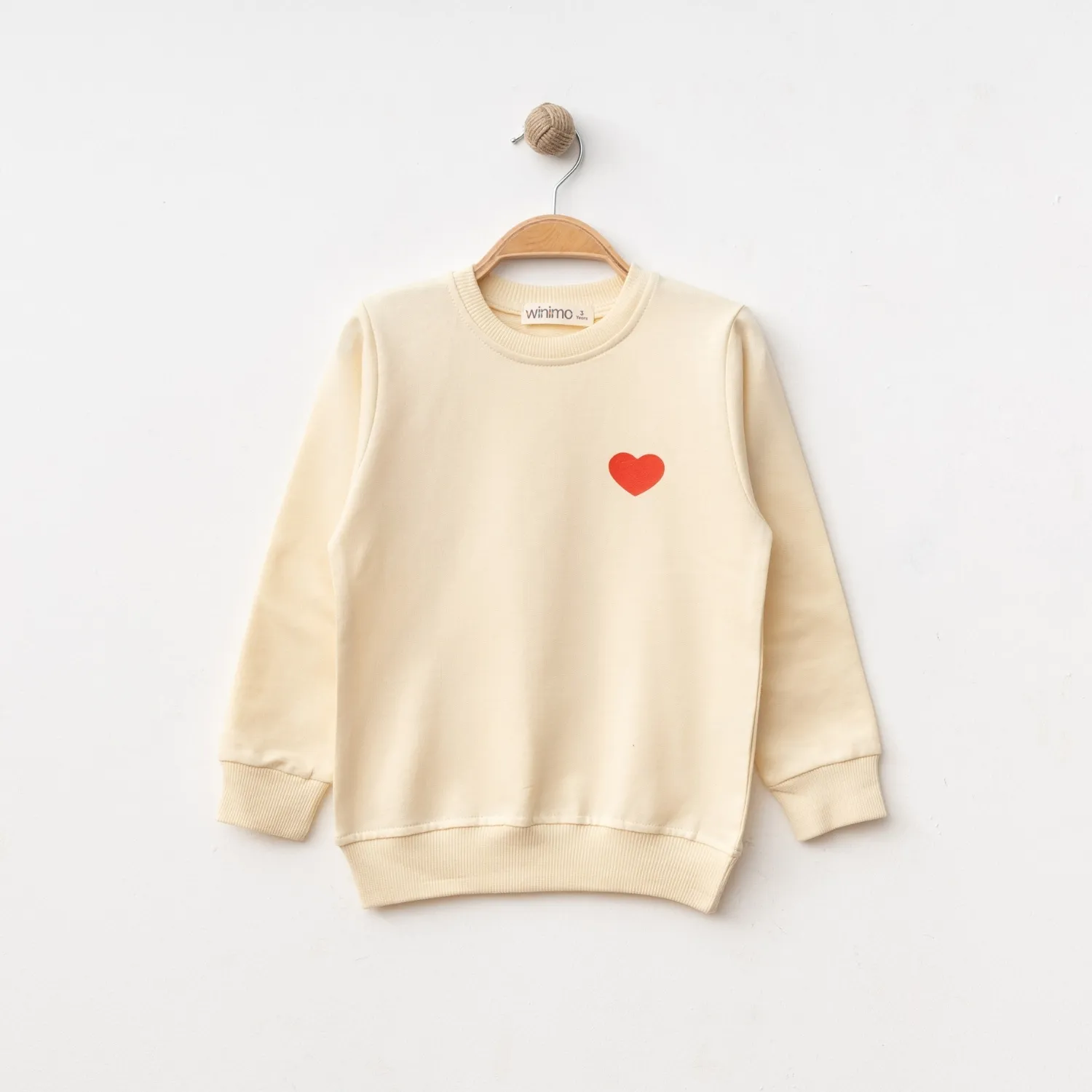 Winimo Sweatshirt Kalp Baskılı Bej