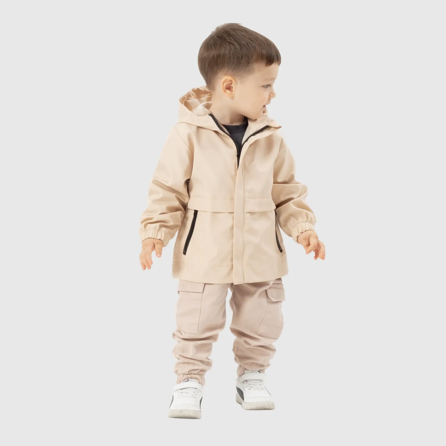 Bebolly Yağmurluk Fermuarlı Cep Bej