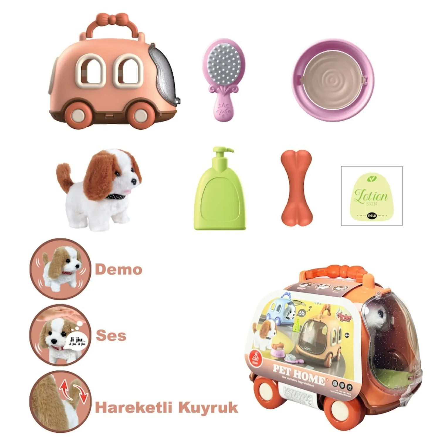 Vardem Taşıma Araba Çantalı Hareketli Pilli Köpek Set