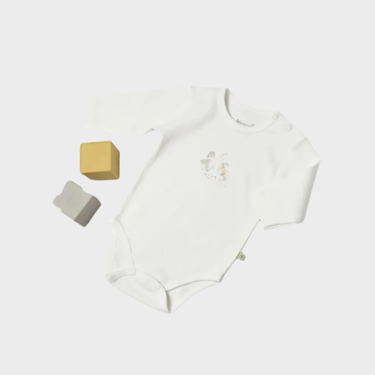 Bibaby Organik Body Uzun Kol Penguin Club Ekru - Gri