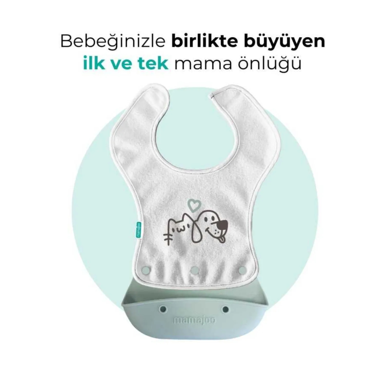 Mamajoo Katlanır Silikon & Kumaş Mama Önlüğü Powder Green