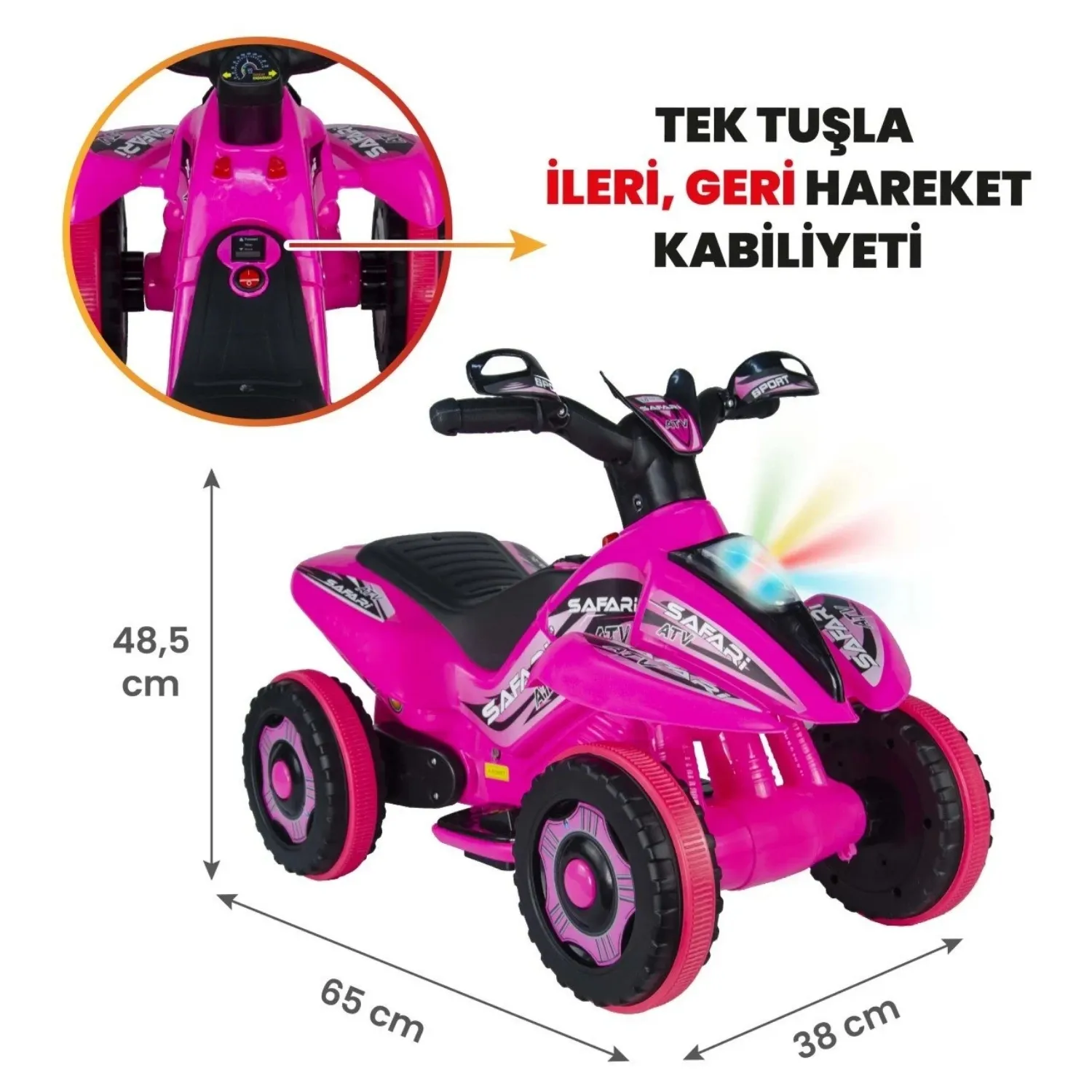 Akülü Atv Müzikli ve Led Işıklı 6V Safari Pembe