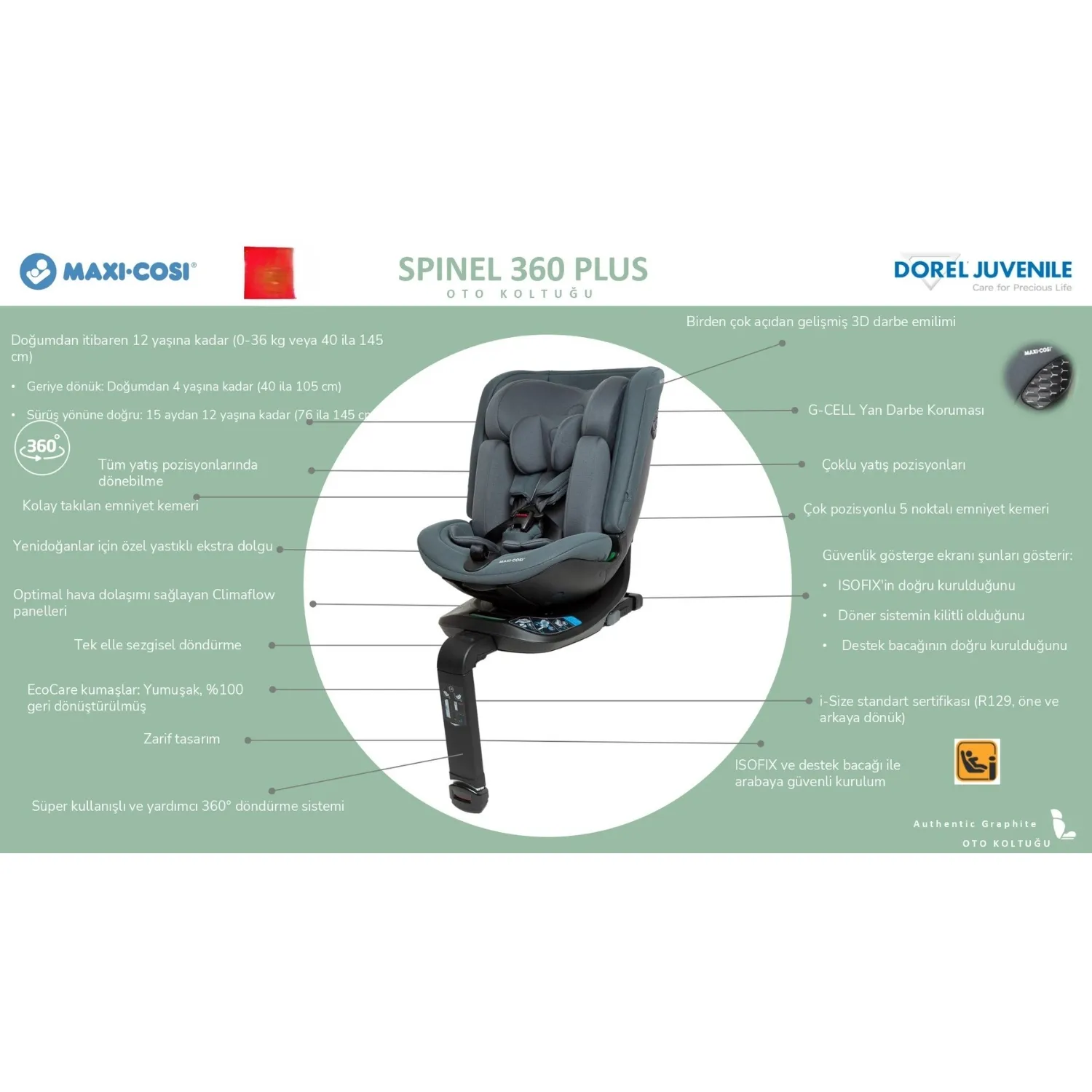 Maxi-Cosi Spinel 360 Plus Isofixli Oto Koltuğu 0-36 Kg Authentic Truffle