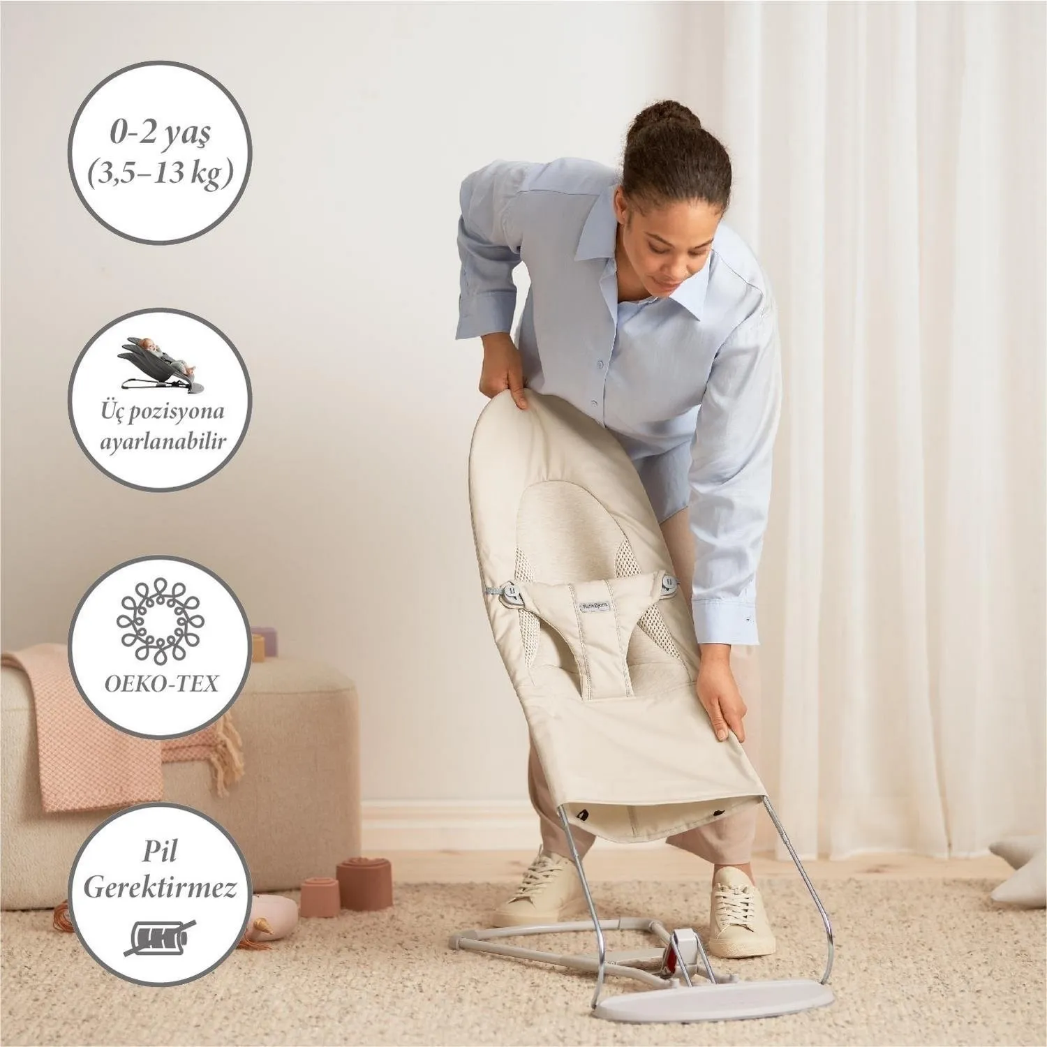 Babybjörn Balance Soft Ana Kucağı Oyuncaklı Woven Cotton Jersey Tri Fabric Light Beige