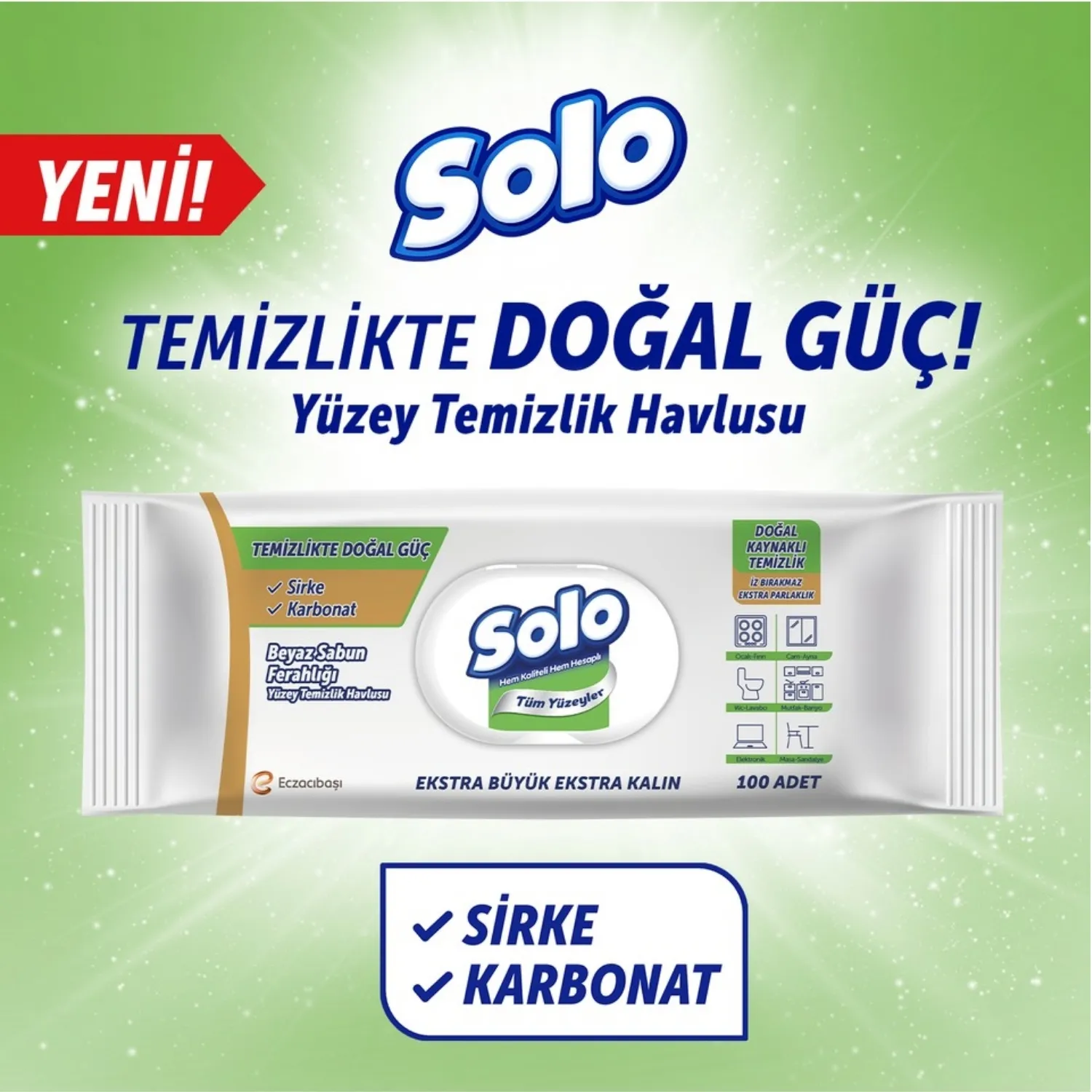 Solo XL Yüzey Temizlik Havlusu Doğal Güç Beyaz Sabun 100lü