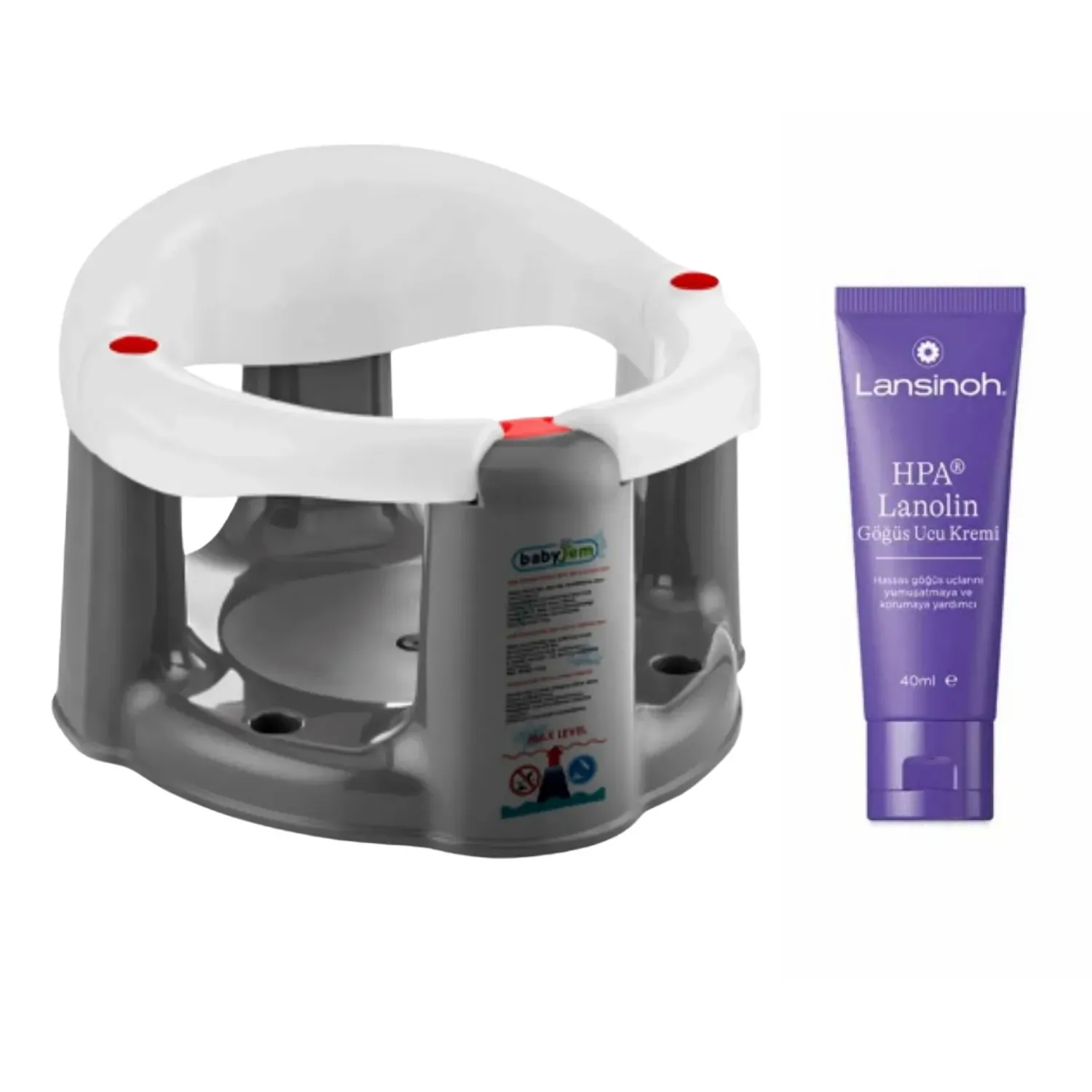 Babyjem Önden Açılır Bebek Banyo&Mama Oturağı Beyaz+Lansinoh Lanolin Göğüs Ucu Kremi 40 ml