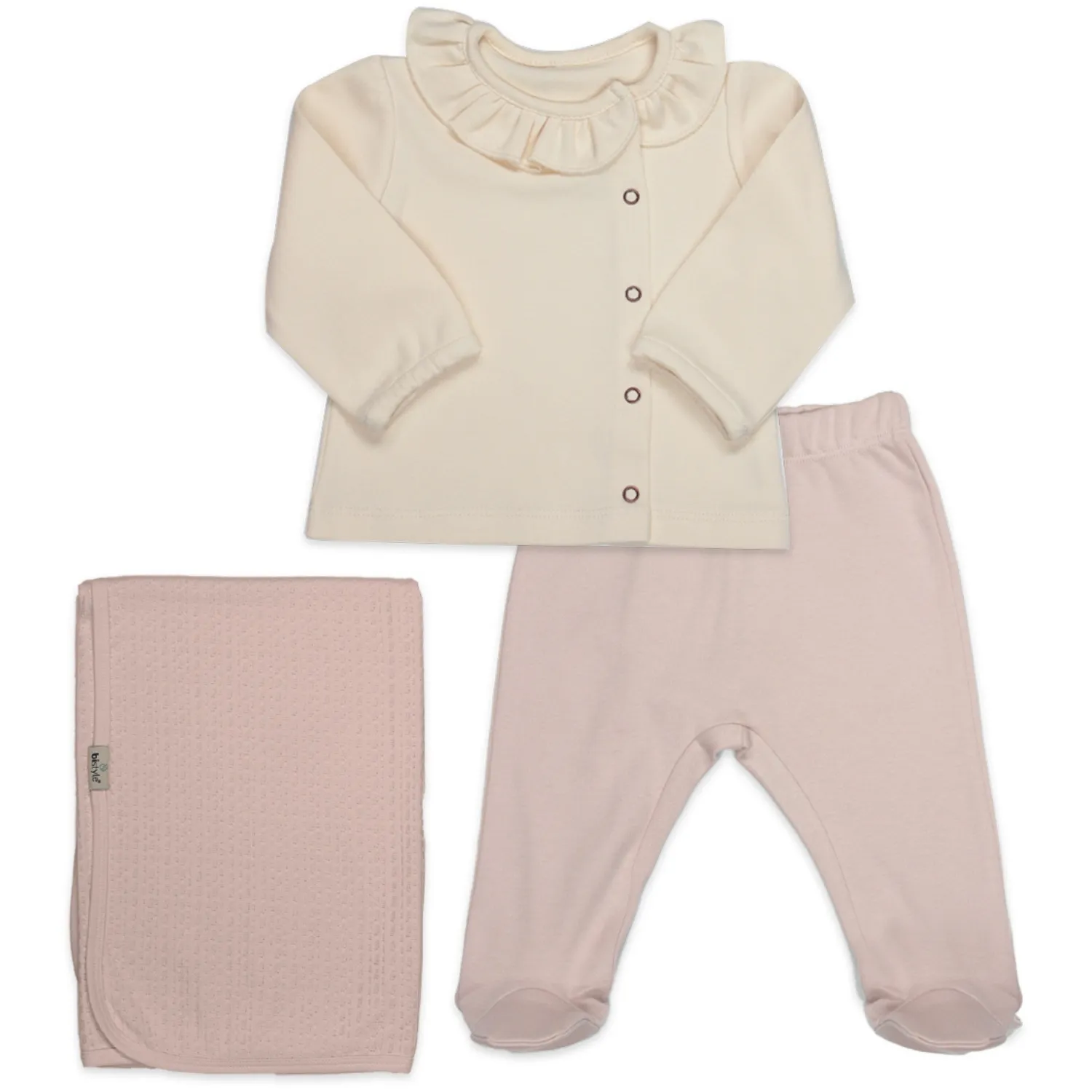 Bistyle Zıbın Takımı Battaniyeli Princess Ekru - Gül Kurusu Bistyle Zıbın Takımı Battaniyeli Princess Ekru - Gül Kurusu