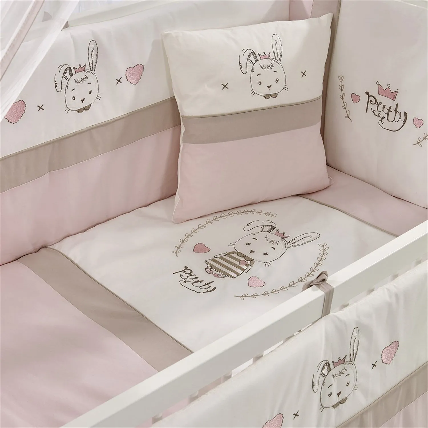 Meltem Kids Kral Beşik 60x120 cm Beyaz-Prety Pudra