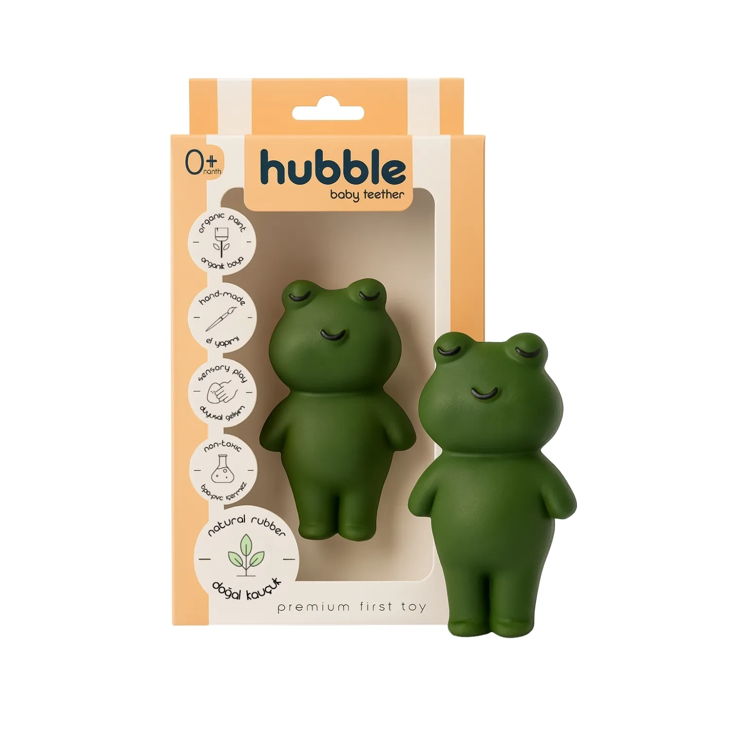 Hubble Doğal Bebek Diş Kaşıyıcı Ve Oyuncağı Kurbağa