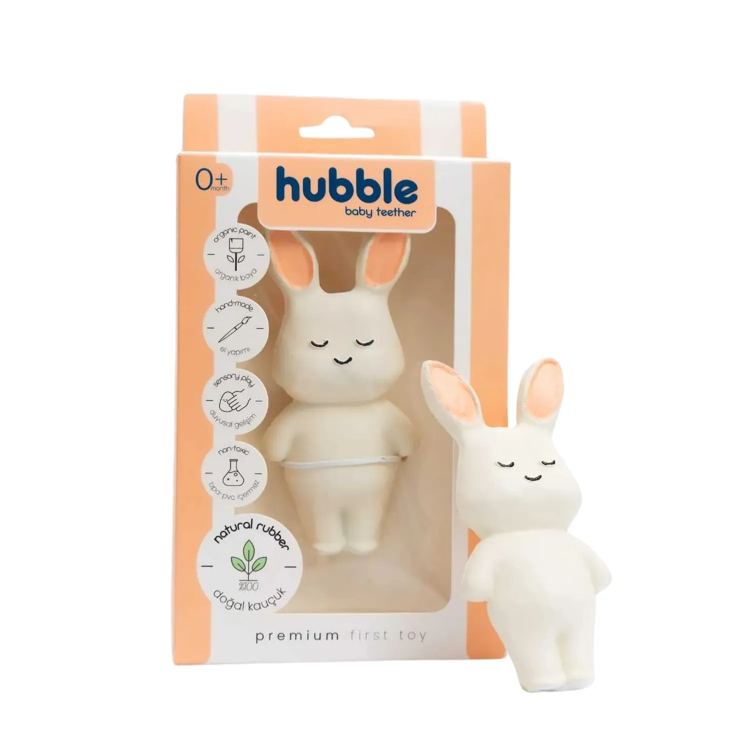 Hubble Doğal Bebek Diş Kaşıyıcı Ve Oyuncağı Tavşan